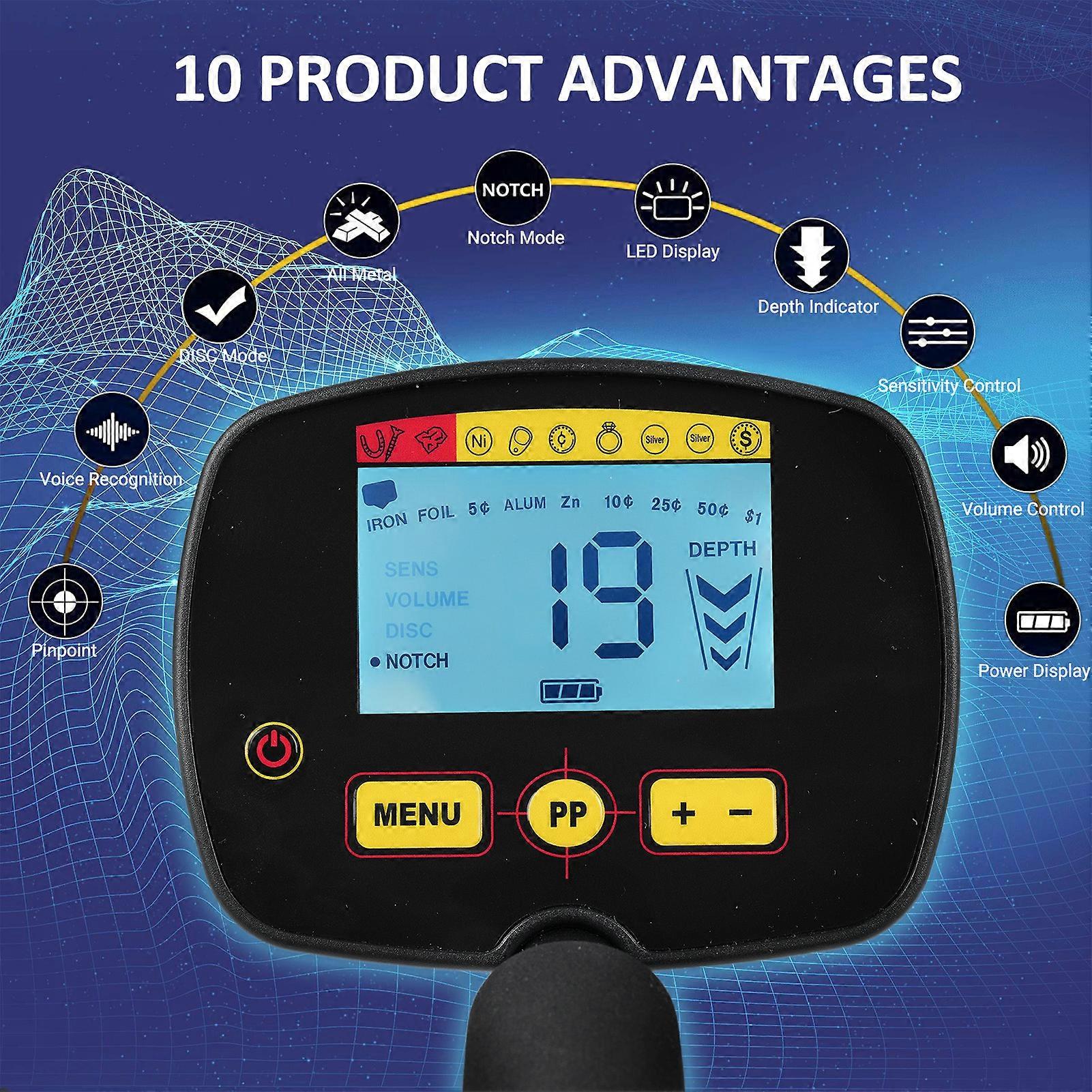 Professional Metal Detector 4 Modes Waterproof 10" Coil LCD Display