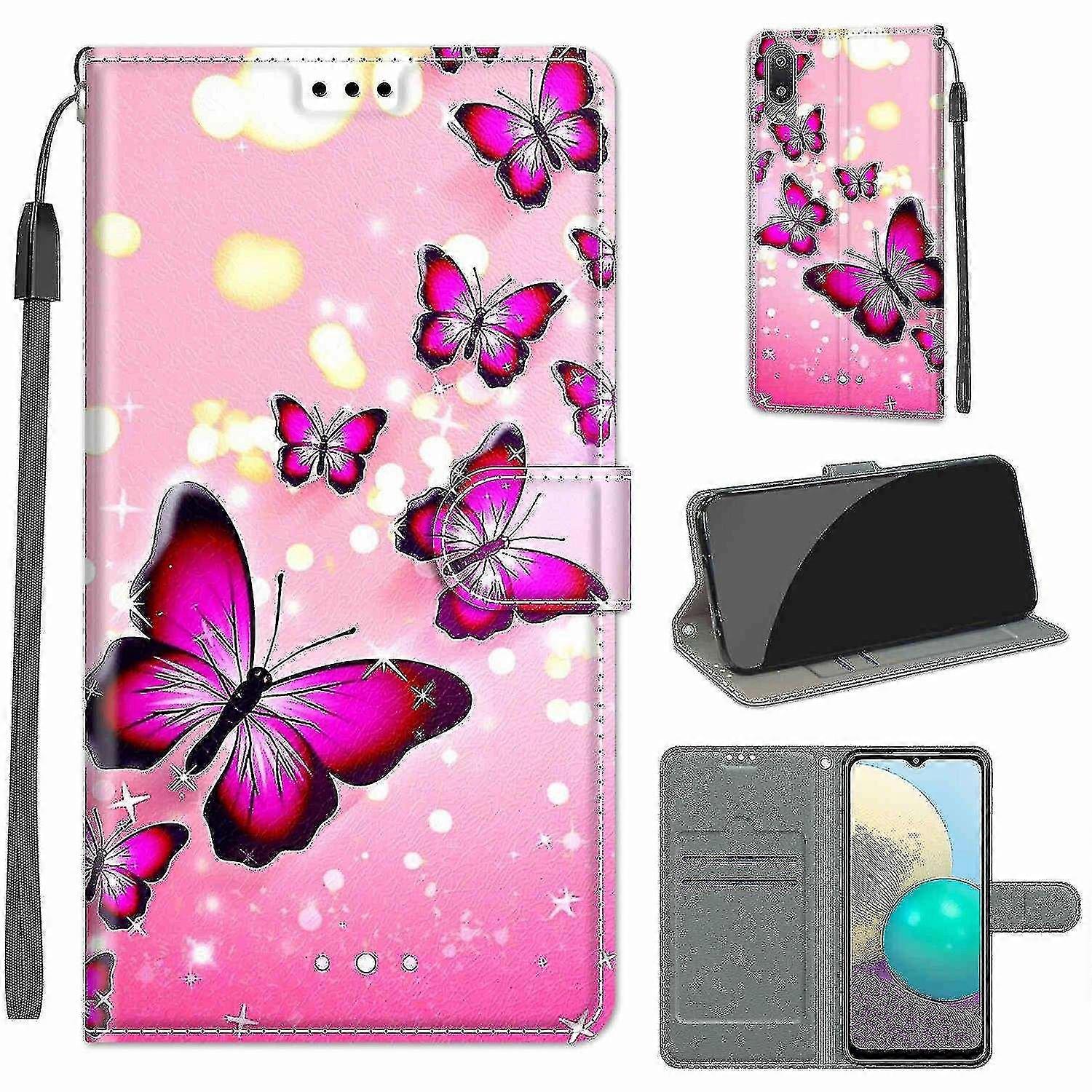 Compatible With Samsung Galaxy M02 Pink Butterfly Mobile Case