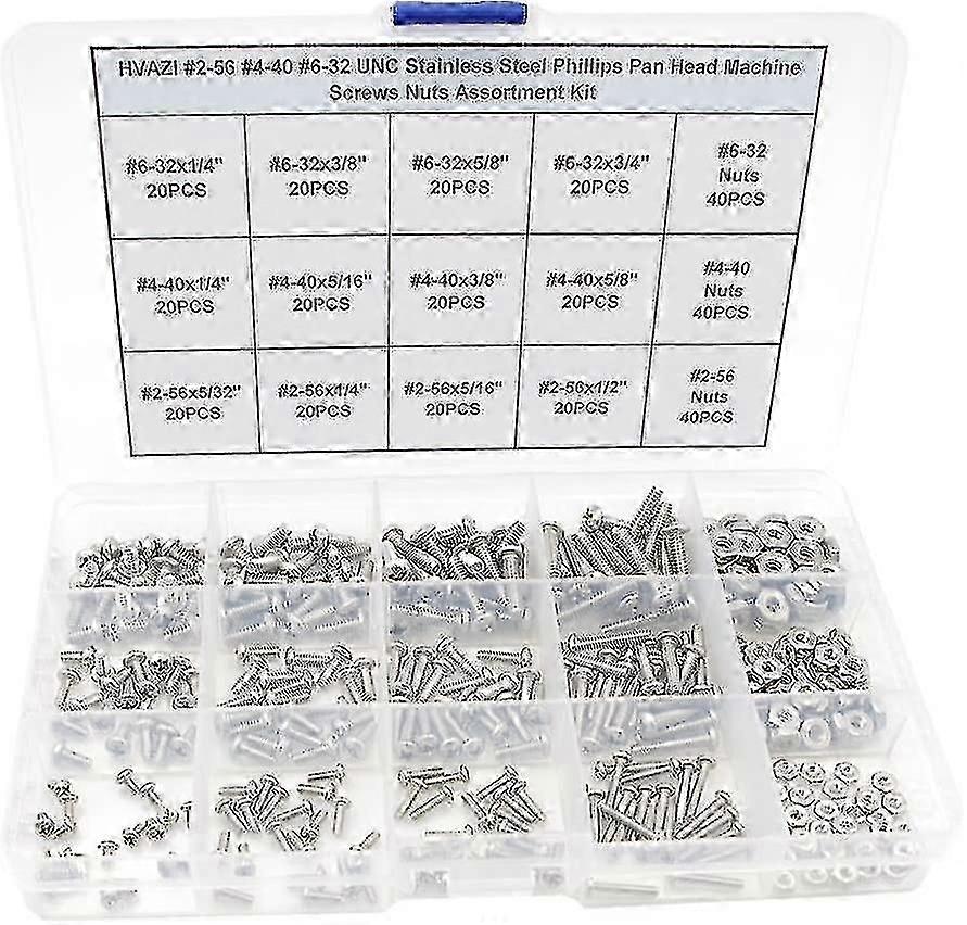#2-56#4-40#6-32 Unc Stainless Steel Phillips Pan Head Machine Screws Nuts Assortment Kit
