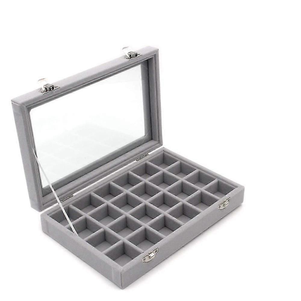 Klarer Deckel Samt 24 Gitter Schmuck Tablett TransparentEr Schmuck Display