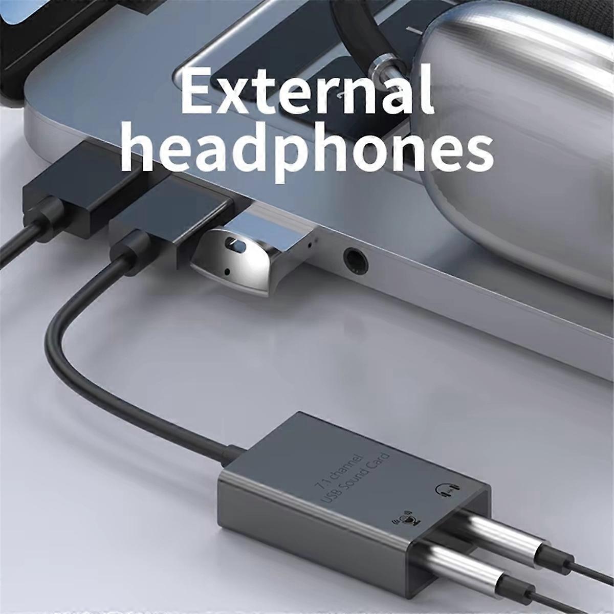 7.1 Channel Sound Card External 3.5mm USB Adapter USB to Microphone Speaker Audio Interface for Laptop Computer