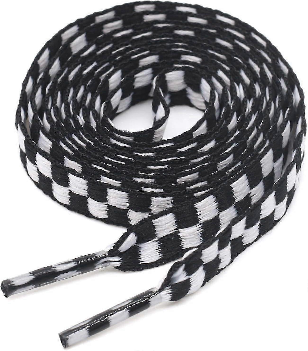 Flat Checkered Shoe Laces: Wide 5/16" Patterned Shoelaces for Sneakers 01 Black