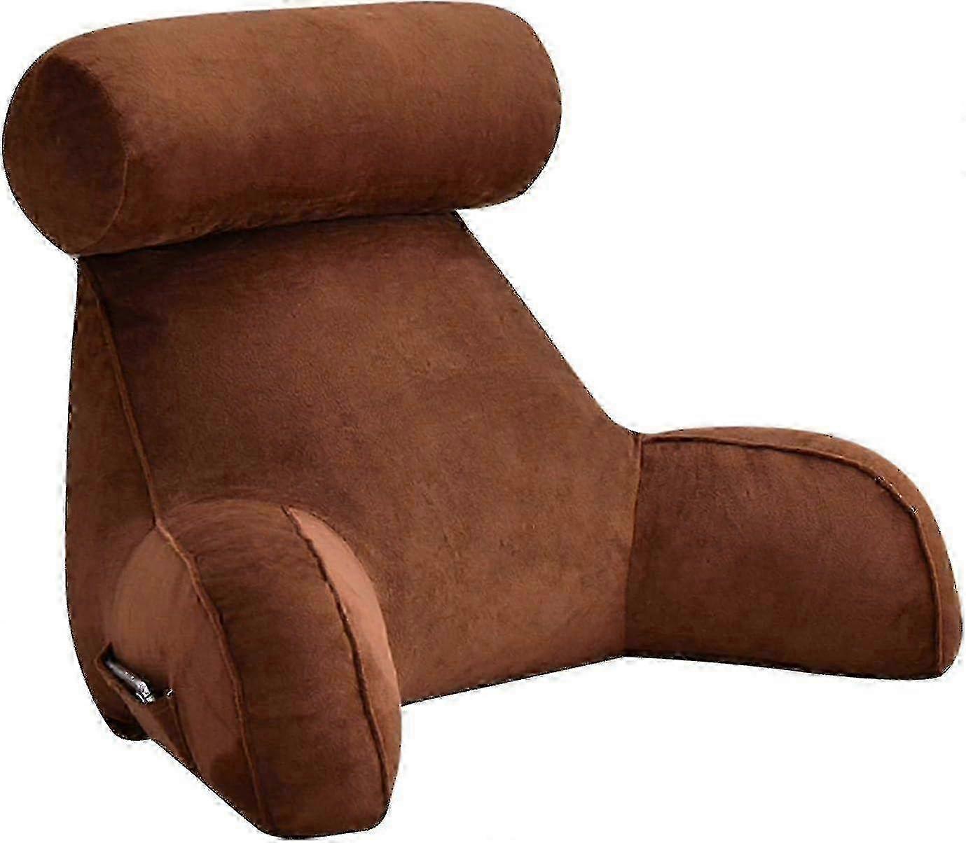 Reading Pillow, Backrest Pillow,back Rest Pillow For Sitting In Bed,large Adult Backrest With Arms,side Pockets, Detachable Neck Roll For Reading