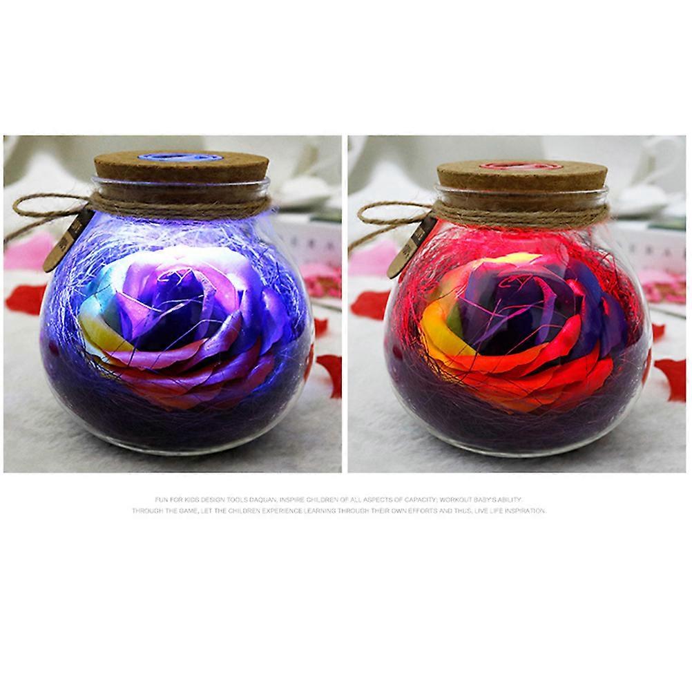 Wish Bottle Eternal Flower Rose with LED Light Bottle for Celebration Purple