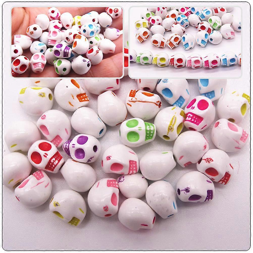 DIY Skull Head Beads 200Pcs Loose Spacer Beads Multi-Colored Acrylic Suitable For Daily Decoration Activities