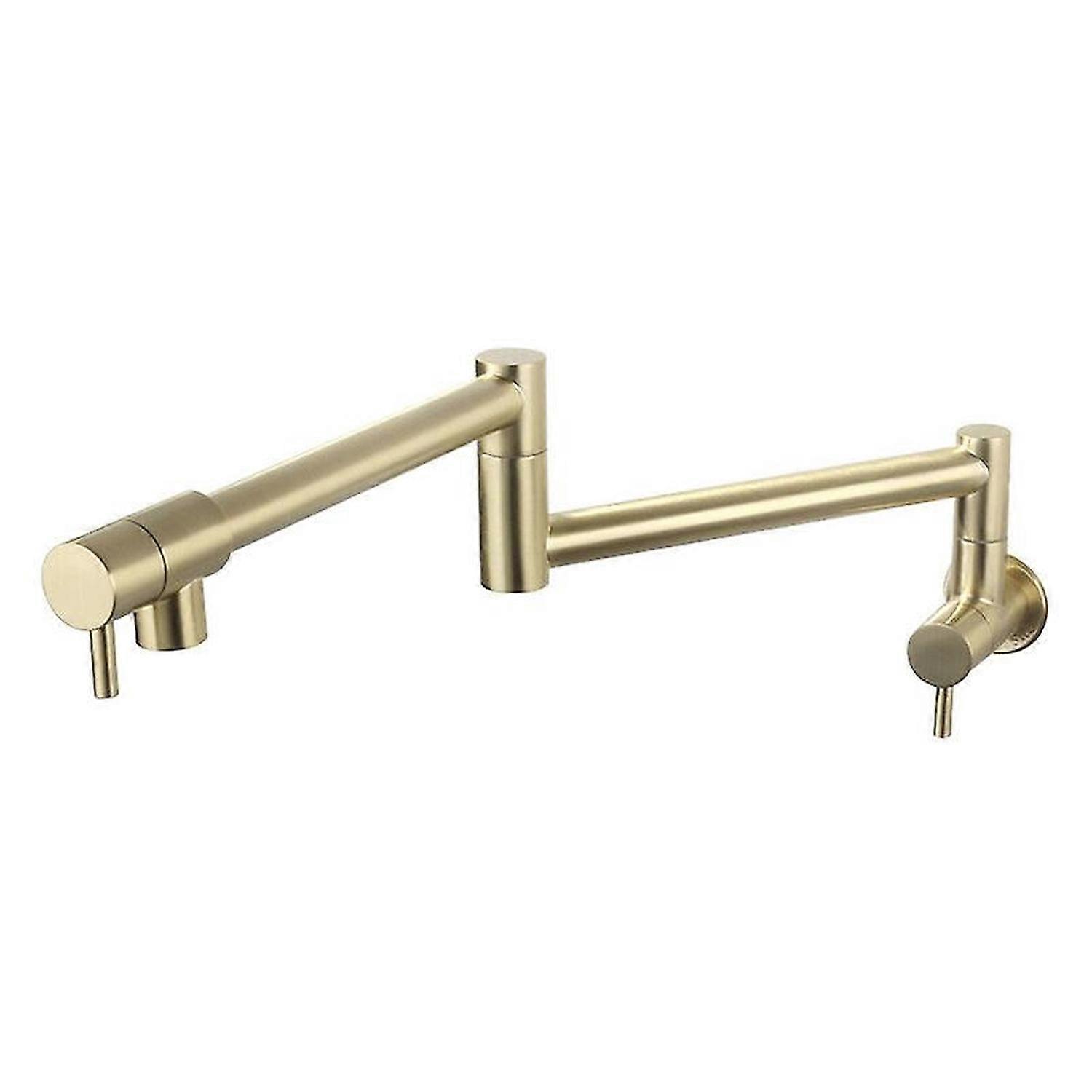 Telescopic Folding Kitchen Faucet Double Swivel Handle Single Cold Water Faucet In Wall, Brushed Gold