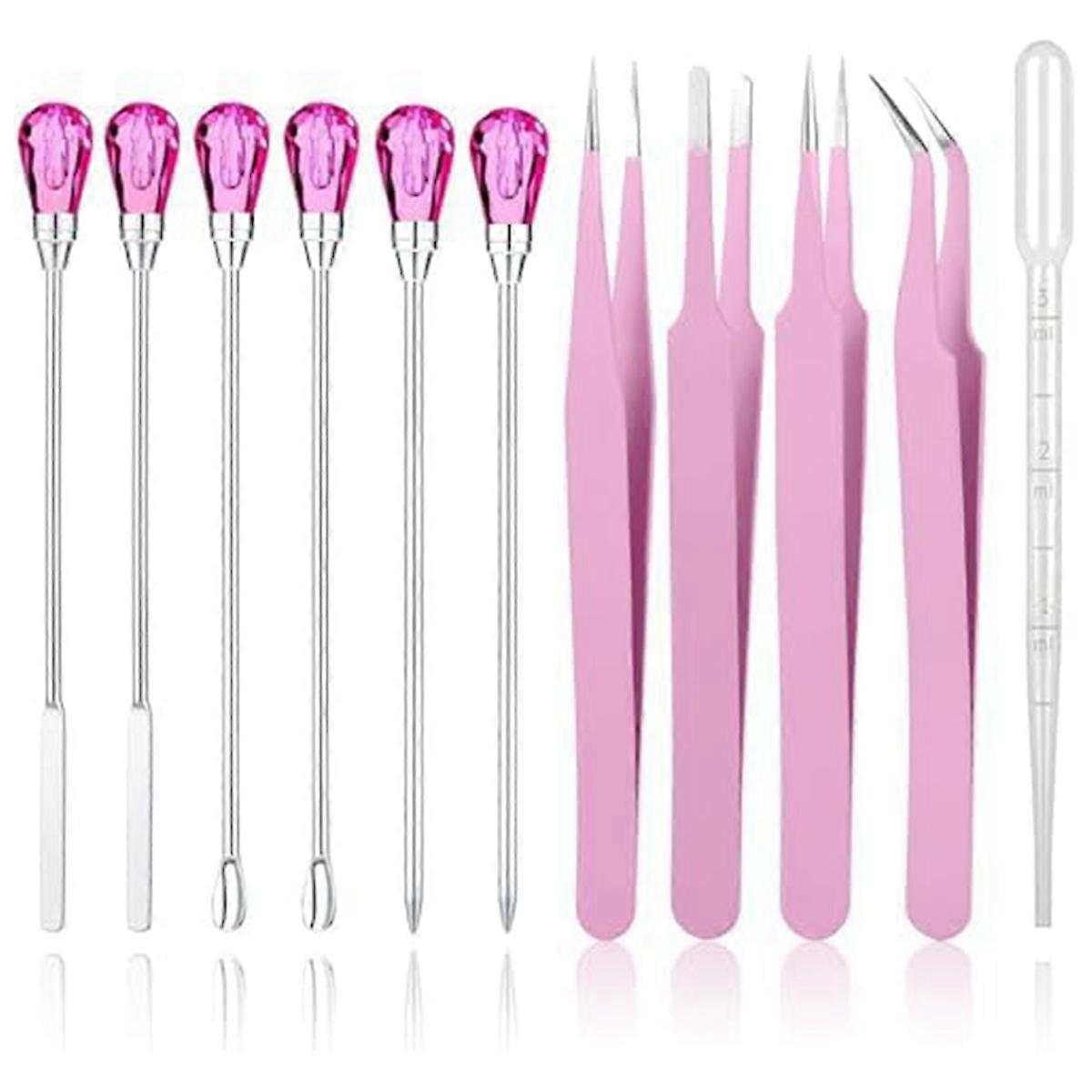 11 Pcs Resin Mold Tools Set Stirring Needle Spoon Tool(Pink+Rose Red)