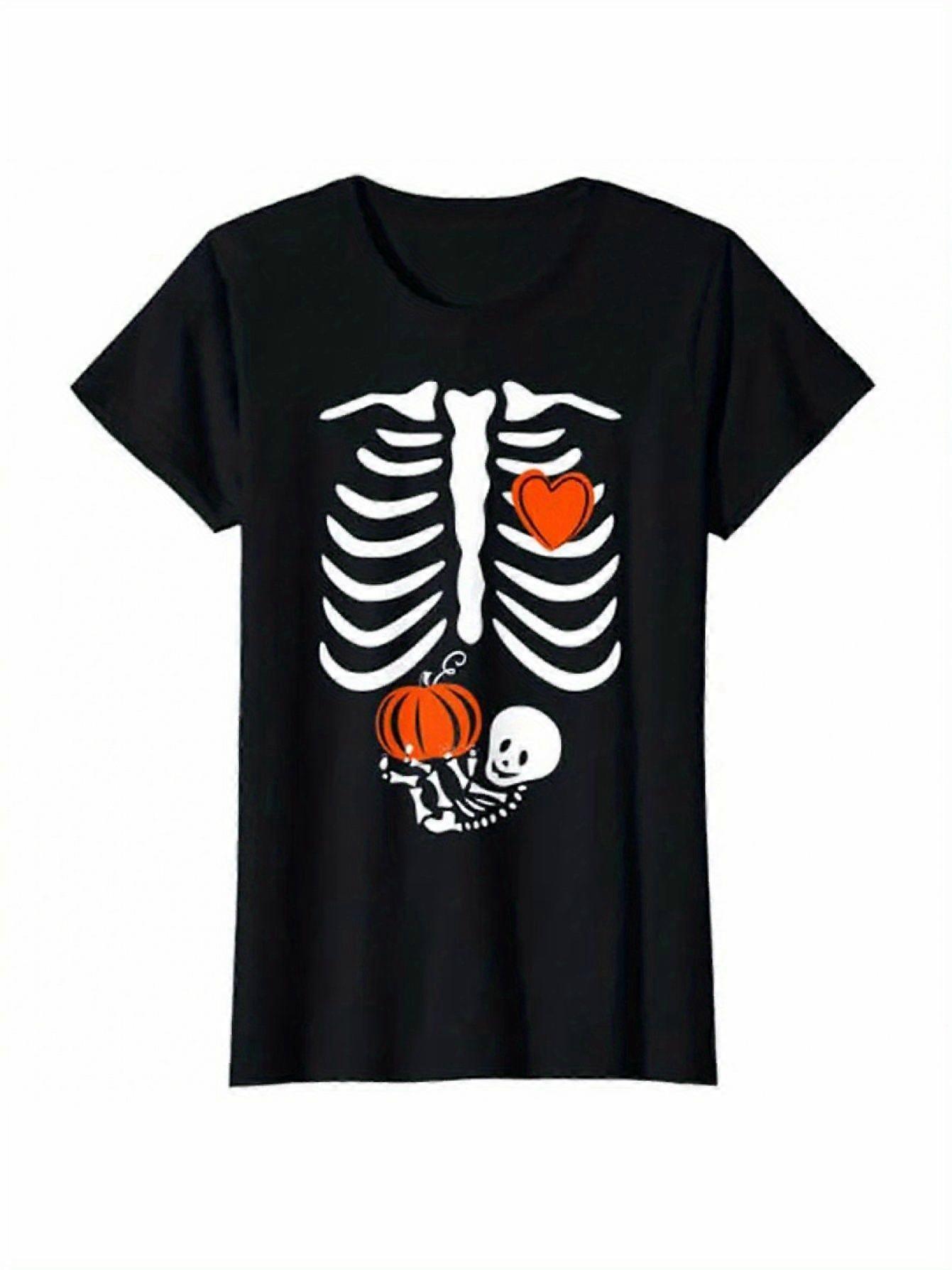 レディーススケルトンベビー妊娠中のX線胸郭ハロウィーンコスチュームTシャツ妊娠発表エステティック服妻面白いTシャツ-SCBMX75