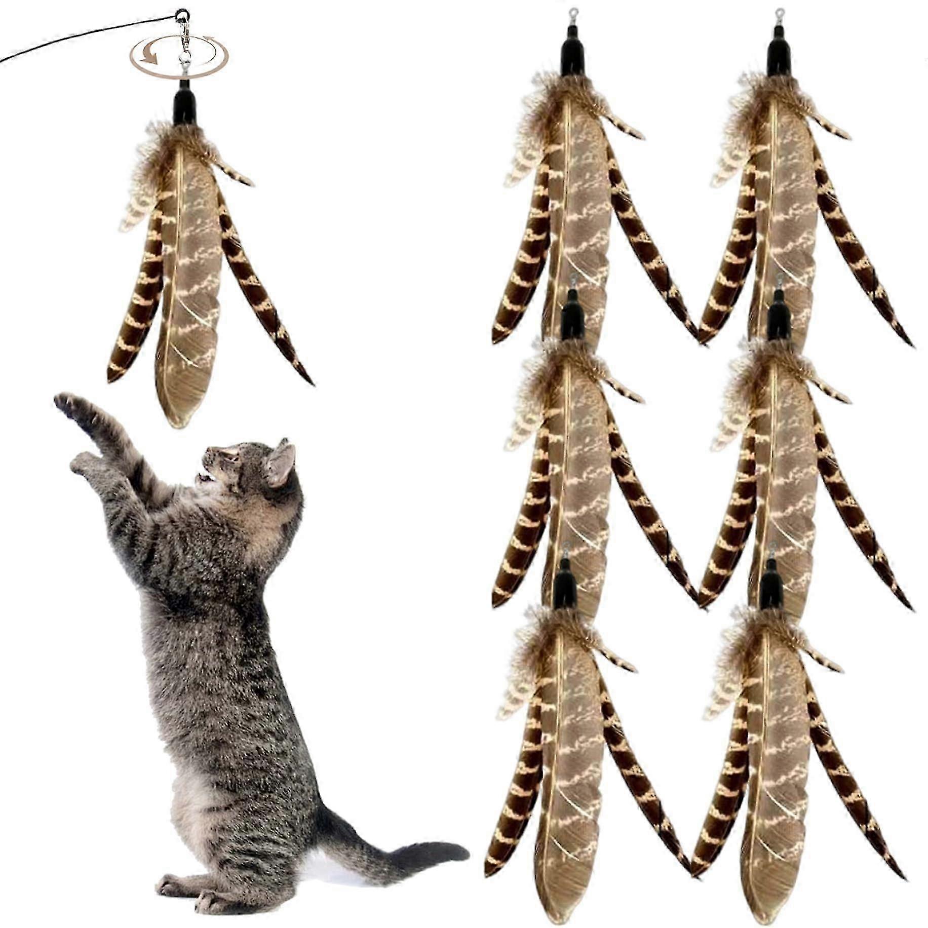 6pcs Cat Feathers Toy, Natural Bird Feathers Cat Stand Attachments, Interactive Toy Replacement for Cats Kittens Scratching Exercise Indoor Spaces