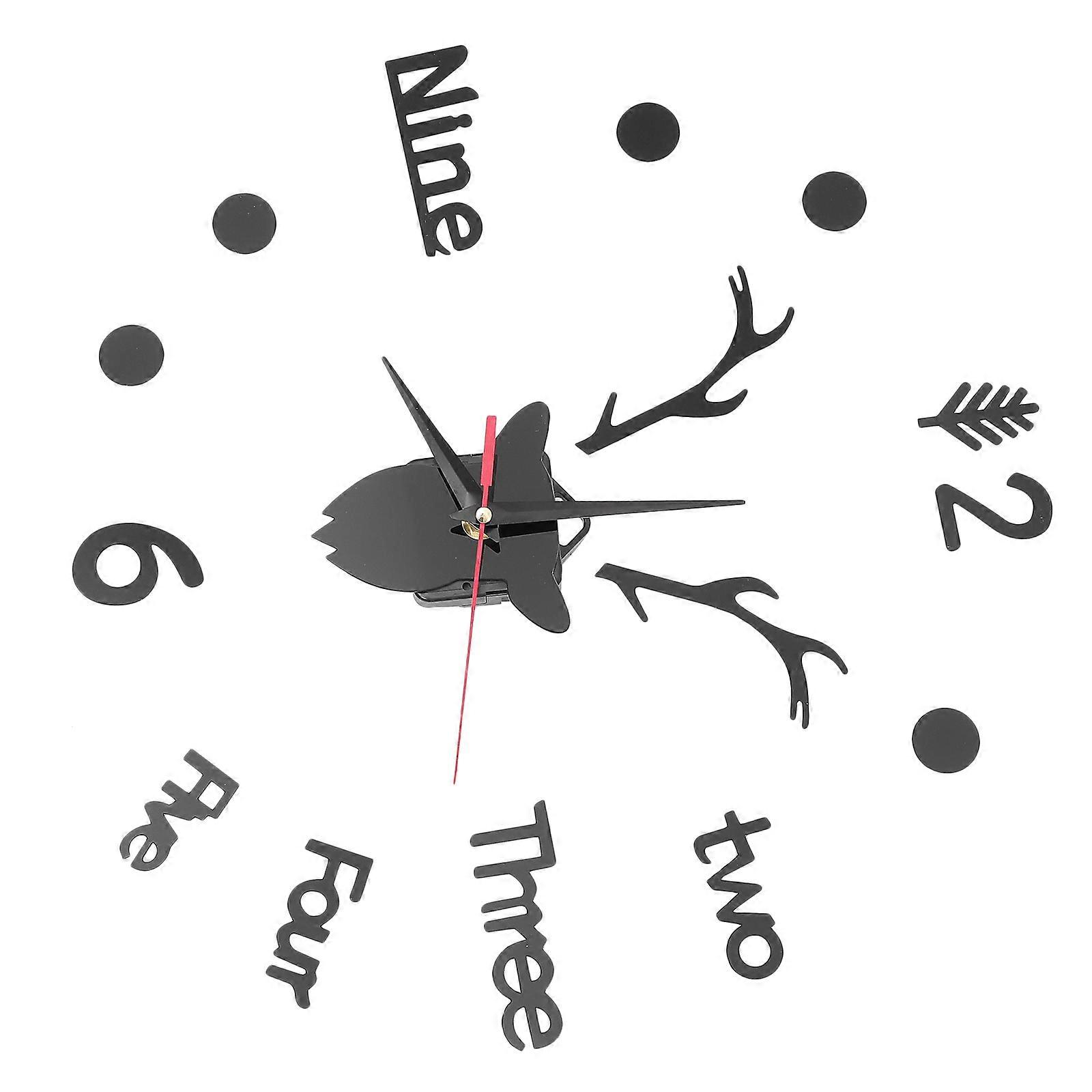 Black Acrylic Wall Clock Deer Head Shape DIY Decorative Clock 2Pcs Set