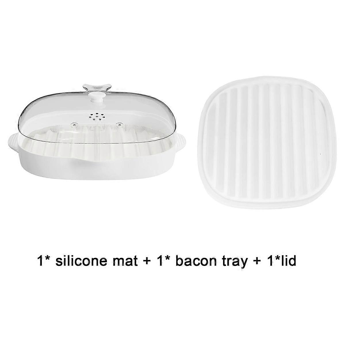Microwave Bacon Cooker Tray, Microwavable Bacon Grill with Splatter Lid, Make Crispy in Minutes, White