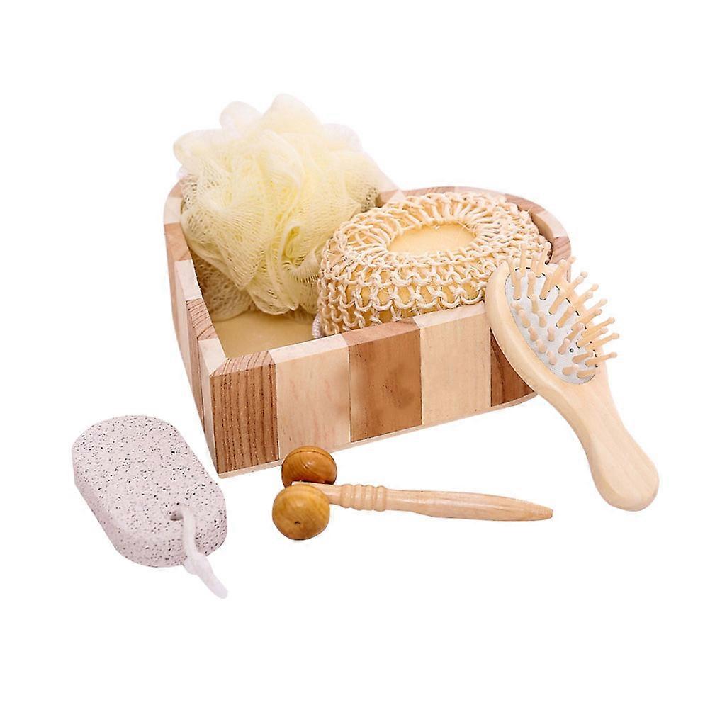 Home Use Wood Bucket Bath Scrubber for Cleaning 3Sets Massager Set