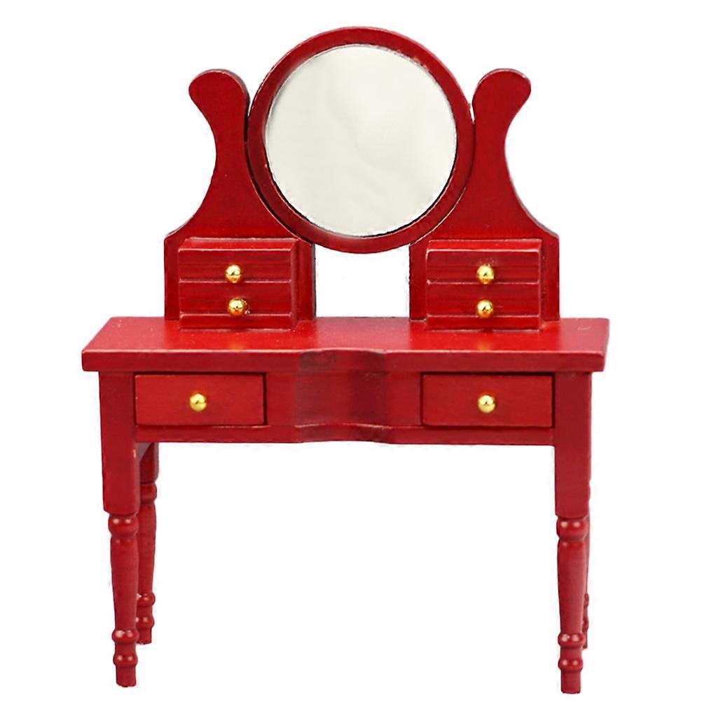 Red Dollhouse Decor Mini Dressing Table with Mirror 2Pcs