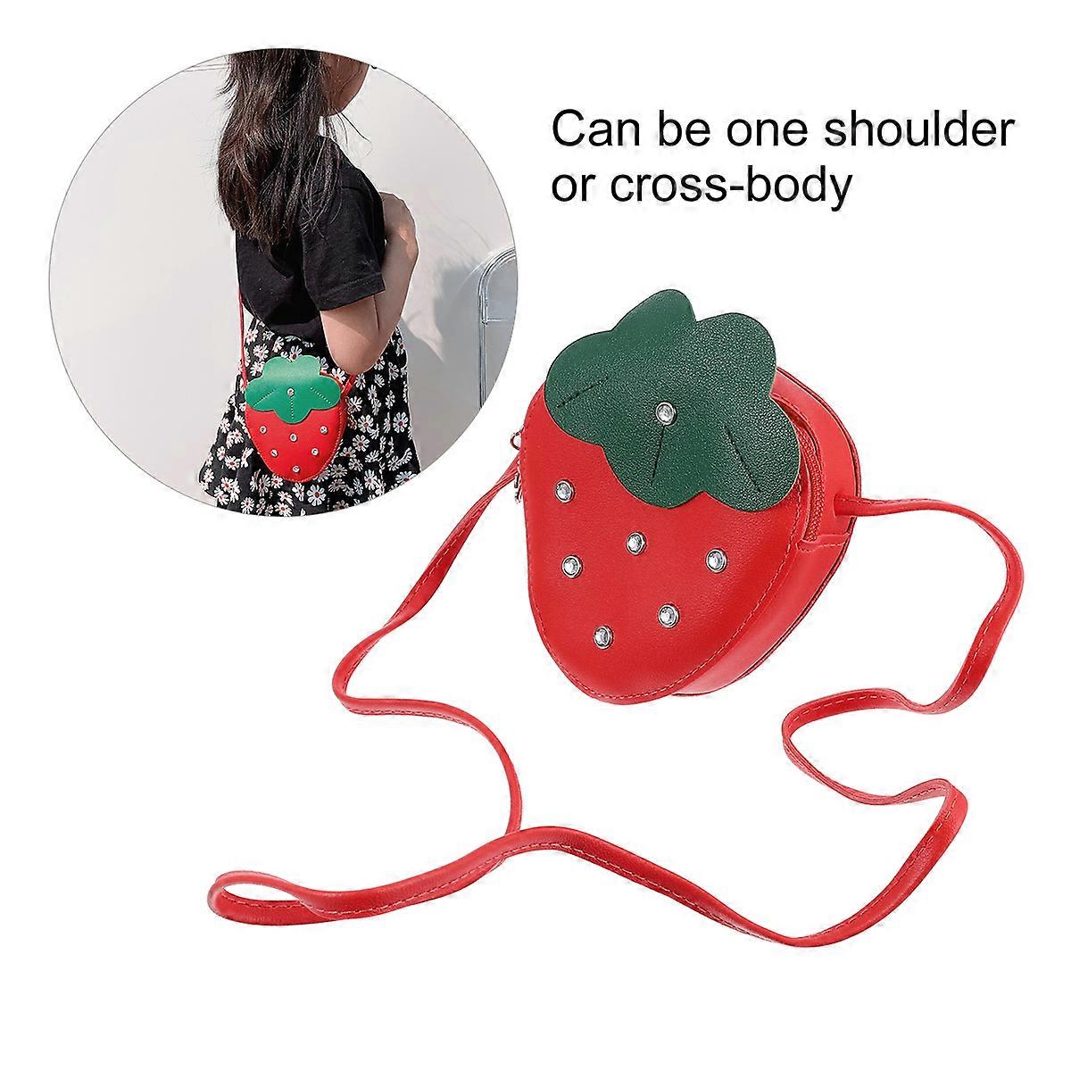 1Pcs Strawberry Zipper Crossbody Bag for Storage Red PU Fashionable Style