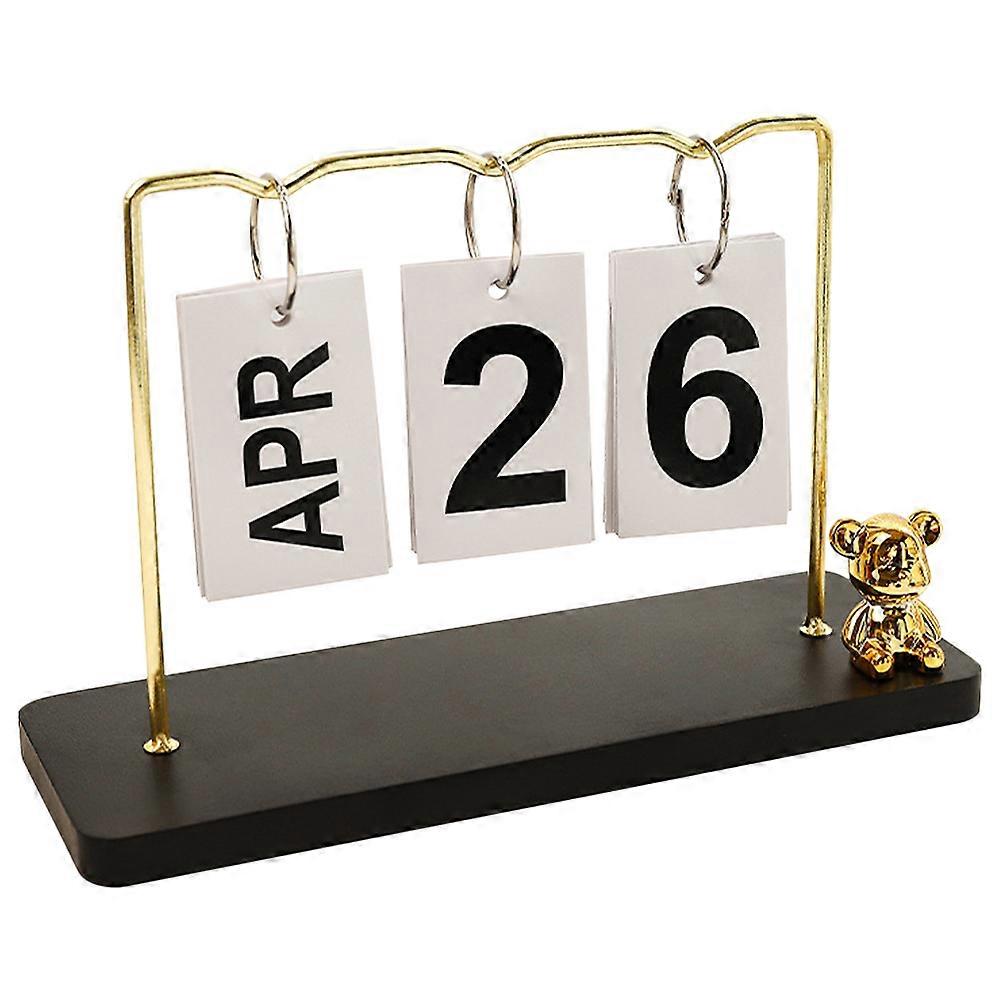 Manual Turning Desk Calendar Wooden Decorative 2Pcs for Home Use