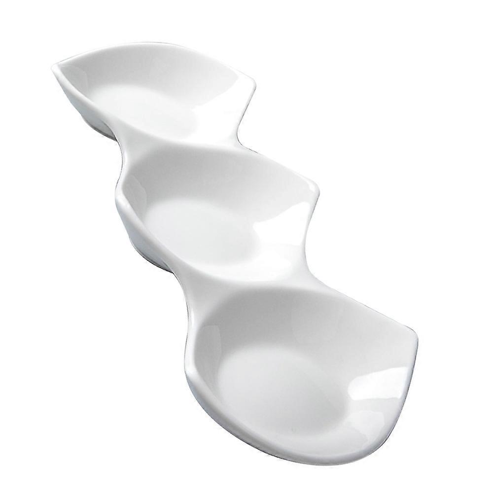 White Ceramic Three-Grid Sauce Dish for Serving Three-Grid Dipping Bowls
