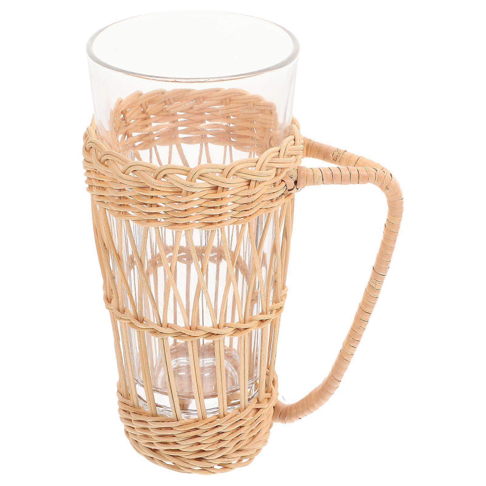 Glass Drinking Cups Coffee Glass Bar Use Pp with Woven Rattan Sleeve Microwave-Safe 1Pcs