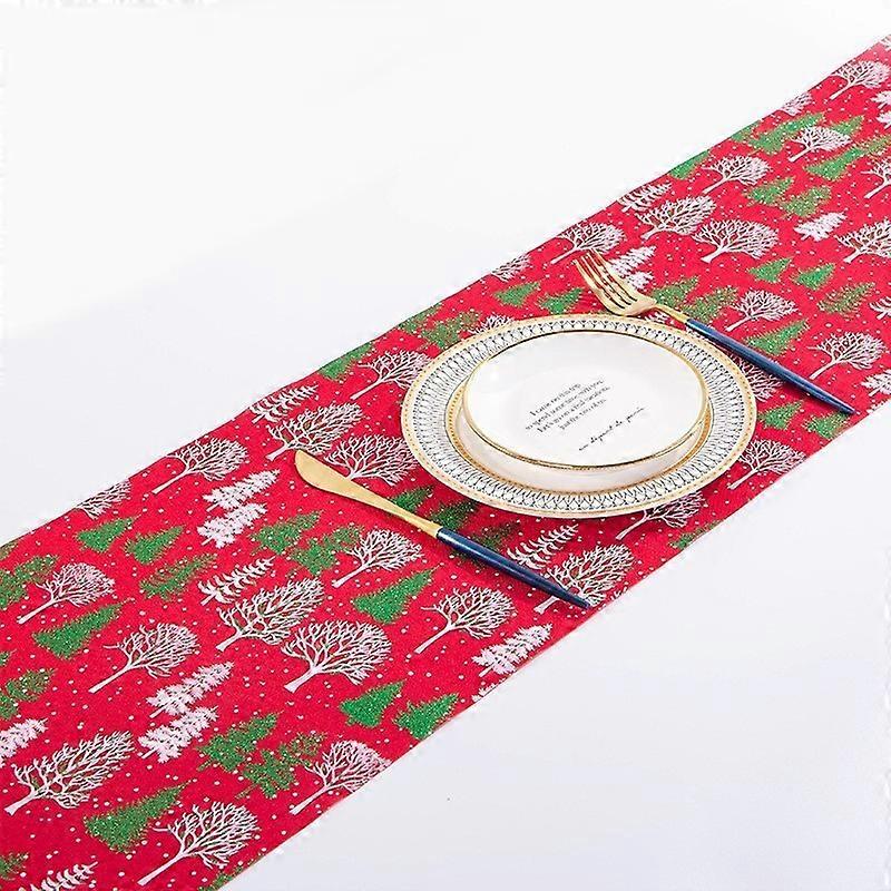 Christmas new Christmas table runner tablecloth fine linen printing hot stamping creative desktop decoration Christmas tree red and green tree