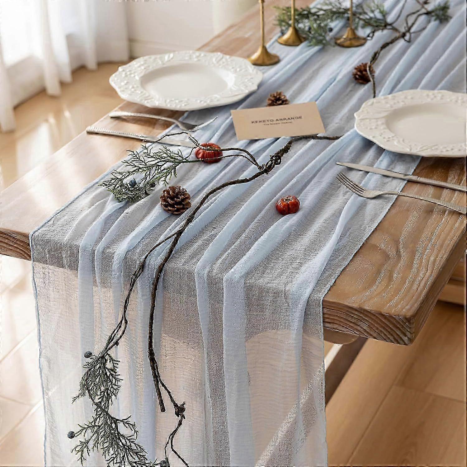 2025 Latest Model  Cheesecloth Table Runner Light Blue Gauze Country Style Cheesecloth Table Runner