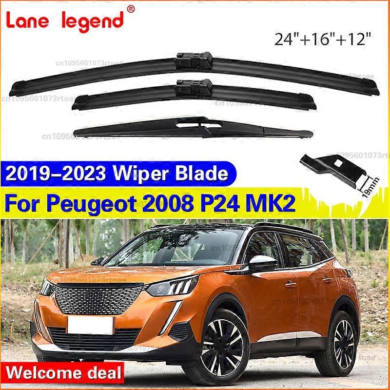 Applies to 3Pcs Windshield Windscreen Wiper Blades For Peugeot 2008 P24 MK2 2019 2020 2021 2022 2023 Front Rear Window Brushes 24"+16"+12"