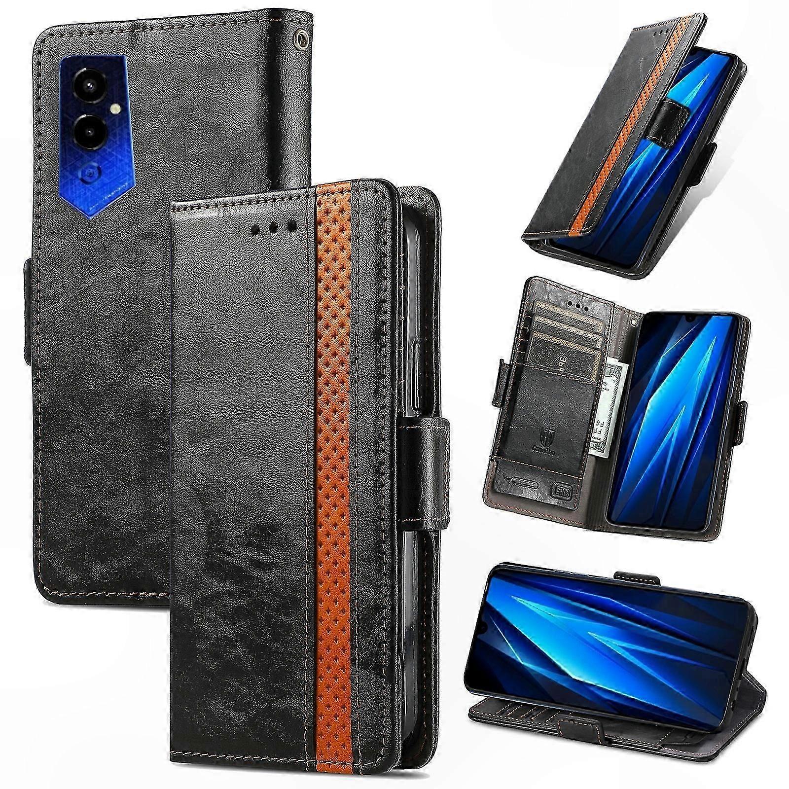 Magnetic Dual Buckle Leather Case for Phone Splicing Design