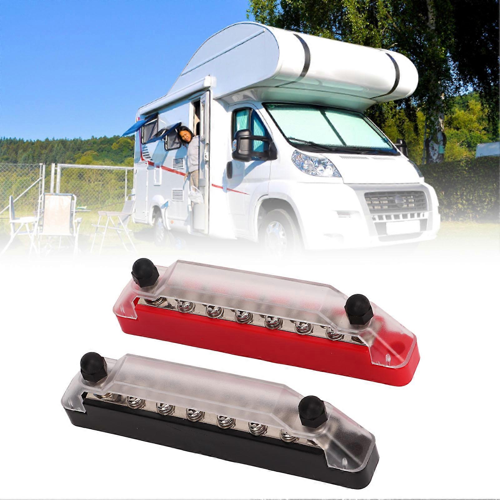 2 Pcs 14 Post Power Distribution Block Bus Bar Set 2xM6 Post 12xM4 Screw Battery Terminal Box with Cover With 32 Terminals 