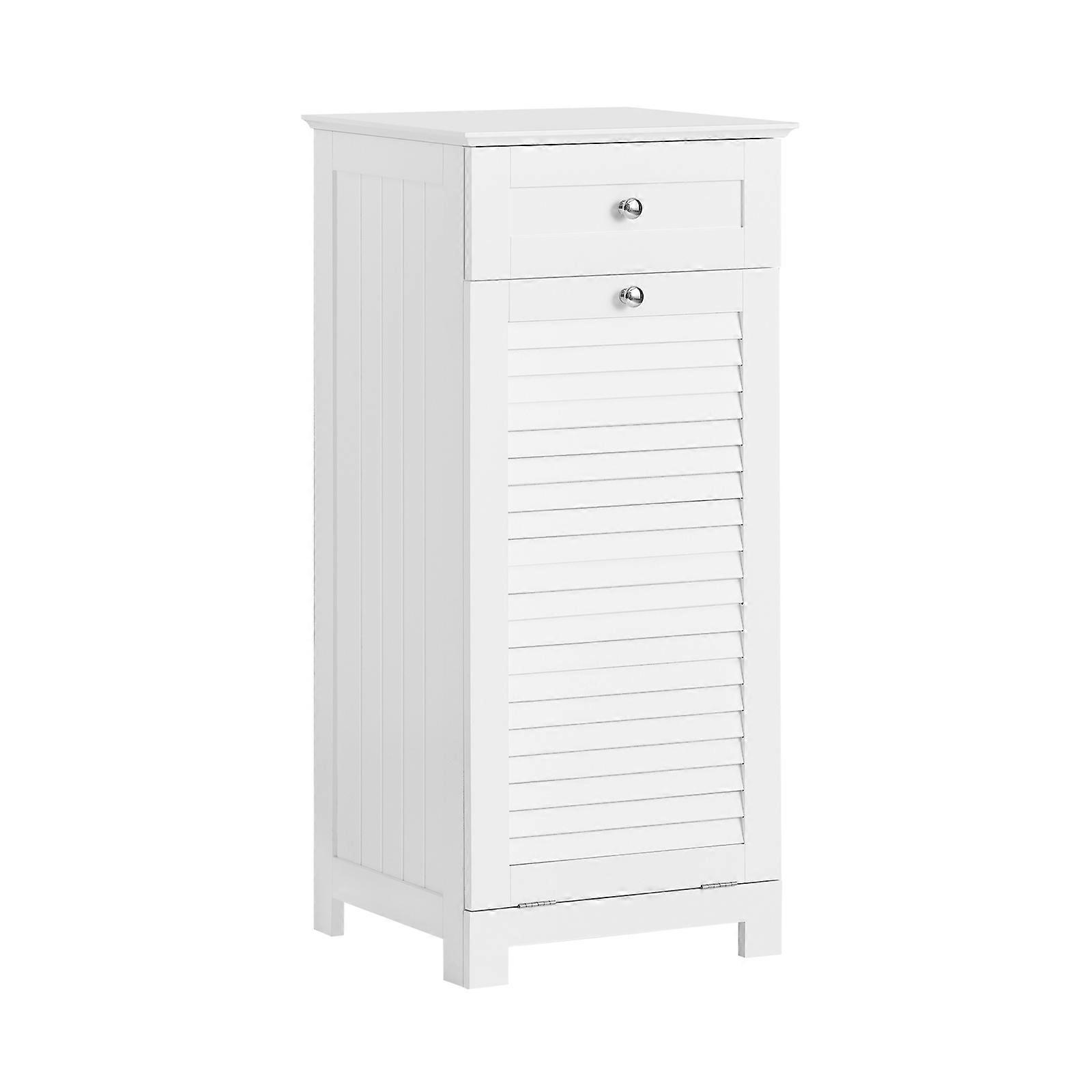 SoBuy BZR73-W, Armoire à linge de salle de bain, coffre à linge, armoire de rangement de salle de bain avec porte à volet et panier à linge Blanc 3...