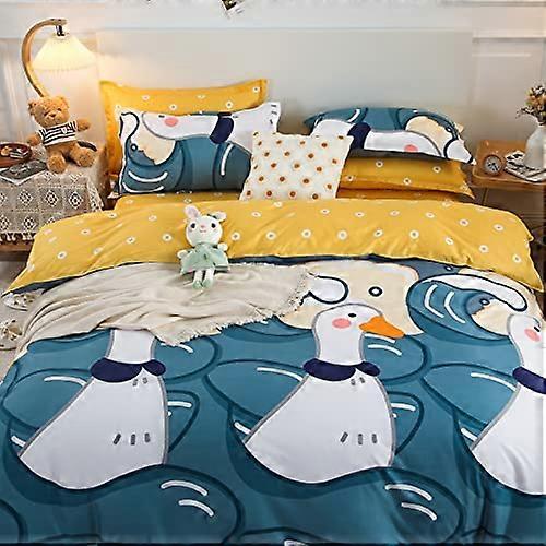 Duvet Cover Set Twin Full Size Duck Print, 4Piece Bedding Set Flat Sheet And Pillow Shams, No Comforter