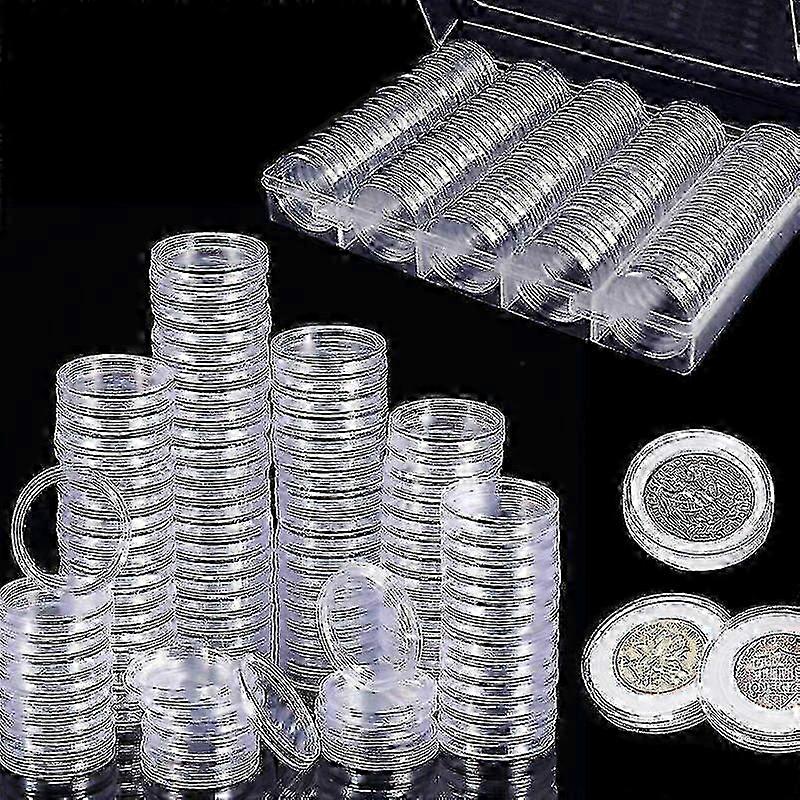 100pcs Plastic Coin Storage Capsules with Sturdy Box for Safe Keeping