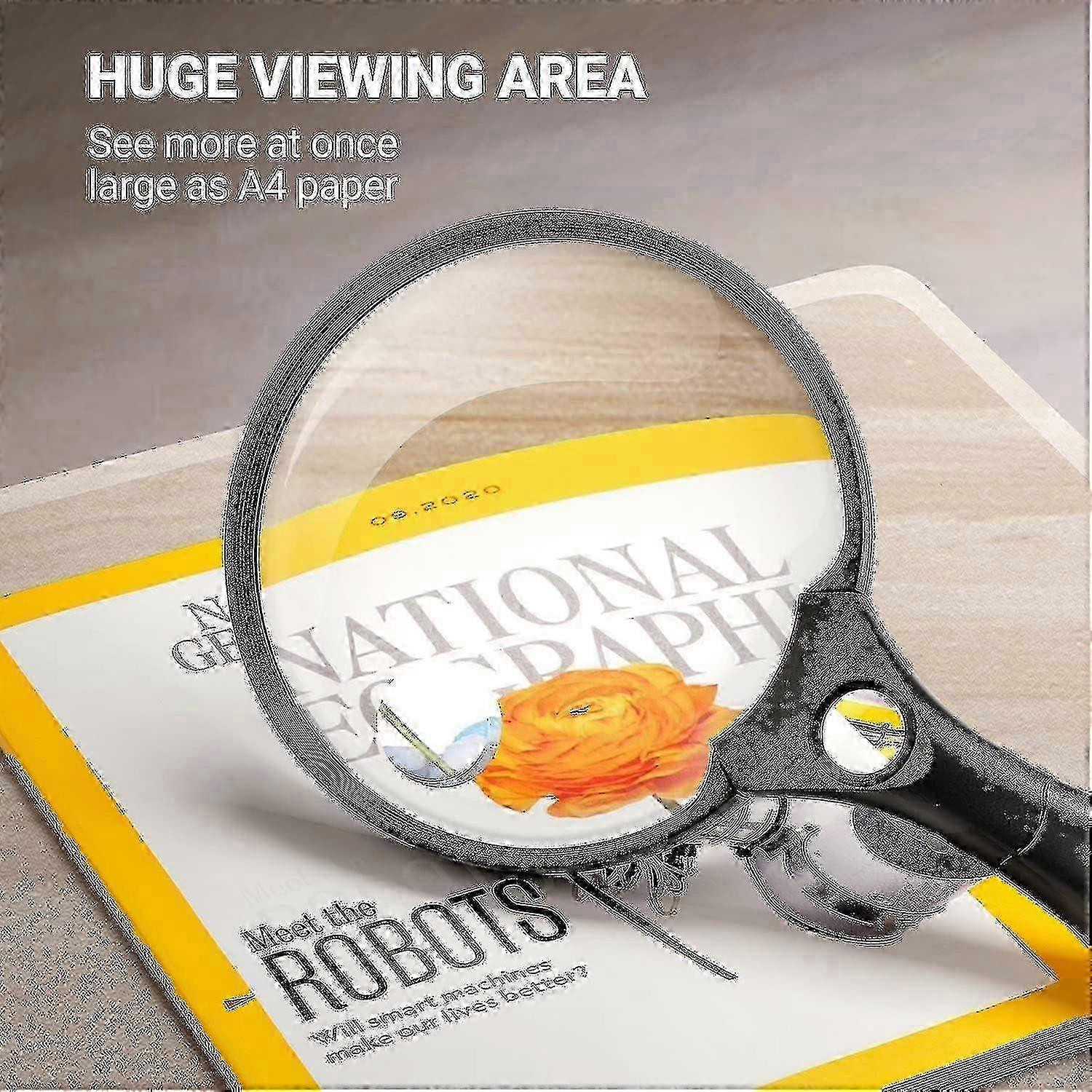 Extra Large Led Handheld Magnifying Glass With Light - 2x 4x 25x Lens Zoom Lightweight Shatterproof Magnifiers