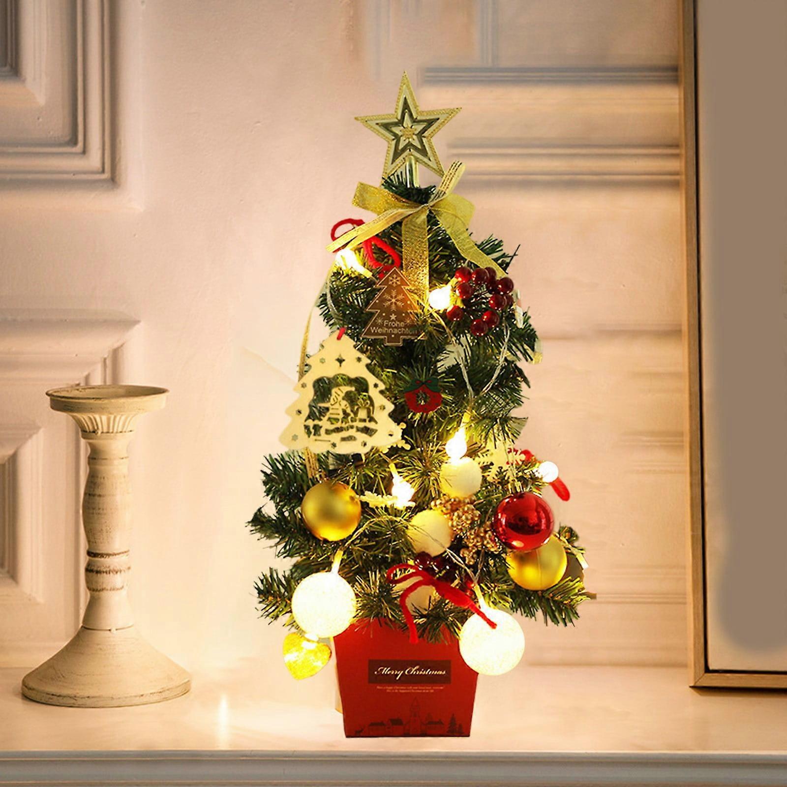 Gnobogi Mini Christmas Tree 50cm with Lights, Desktop Holiday Decor for Window Display, Batteries Not Included (2 AA Needed)