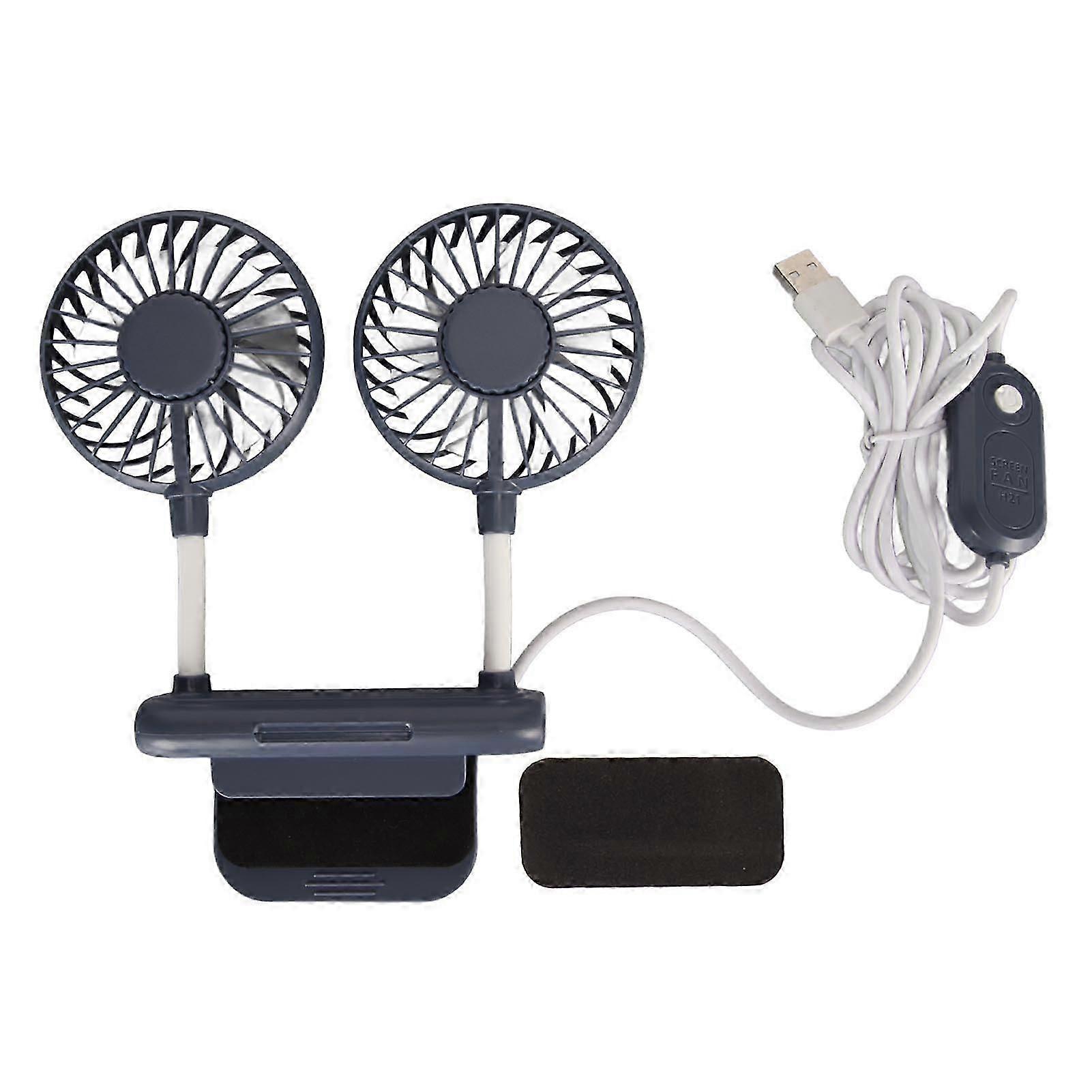 Monitor Fan 2 Heads 3 Speed Modes 6.6ft USB Cable Noiseless Space Saving Clip On Computer Fan for Family Office Blue