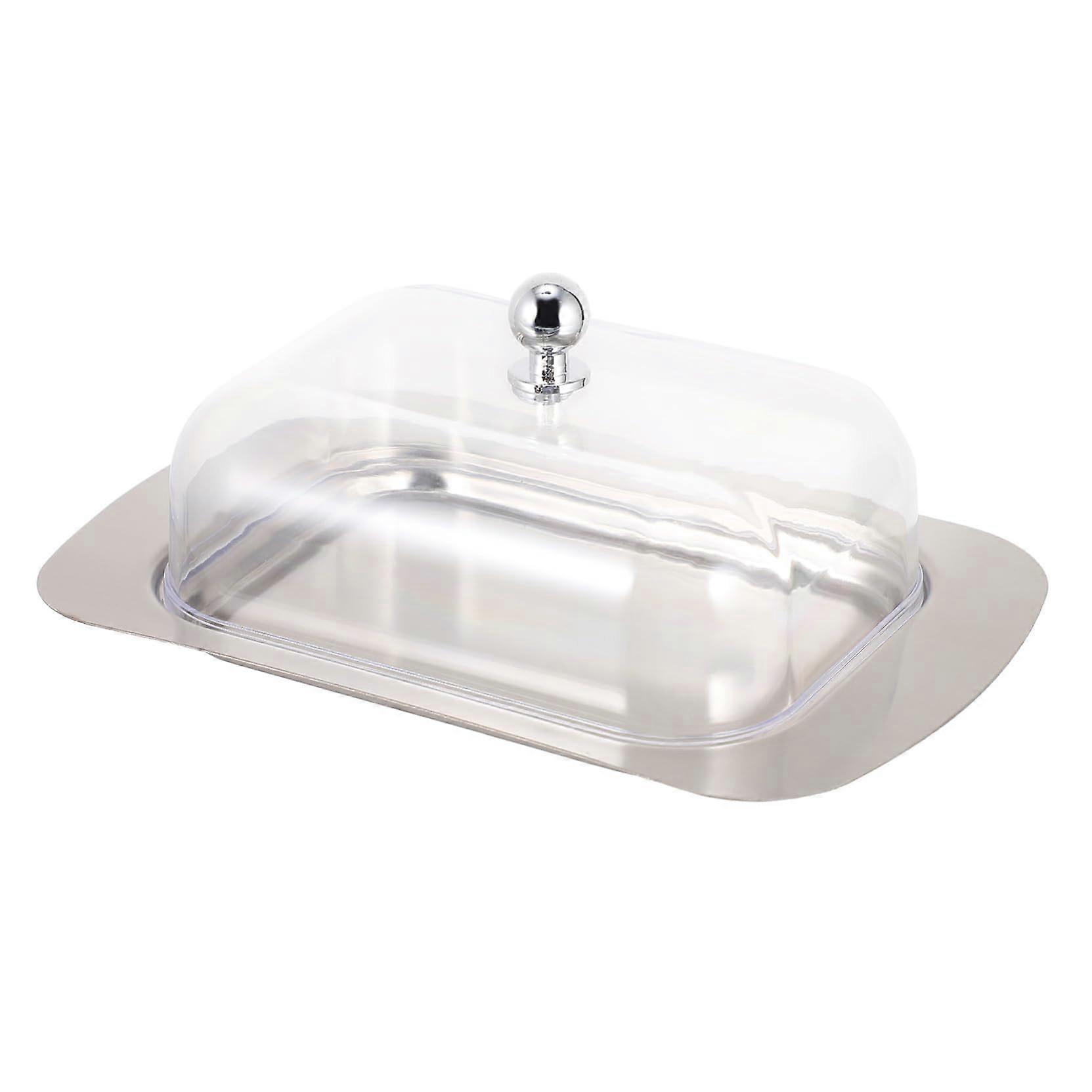 Stainless Steel Bread and Butter Storage Holder With Clear Lid Countertop Organizer Multi Functional Polished Finish