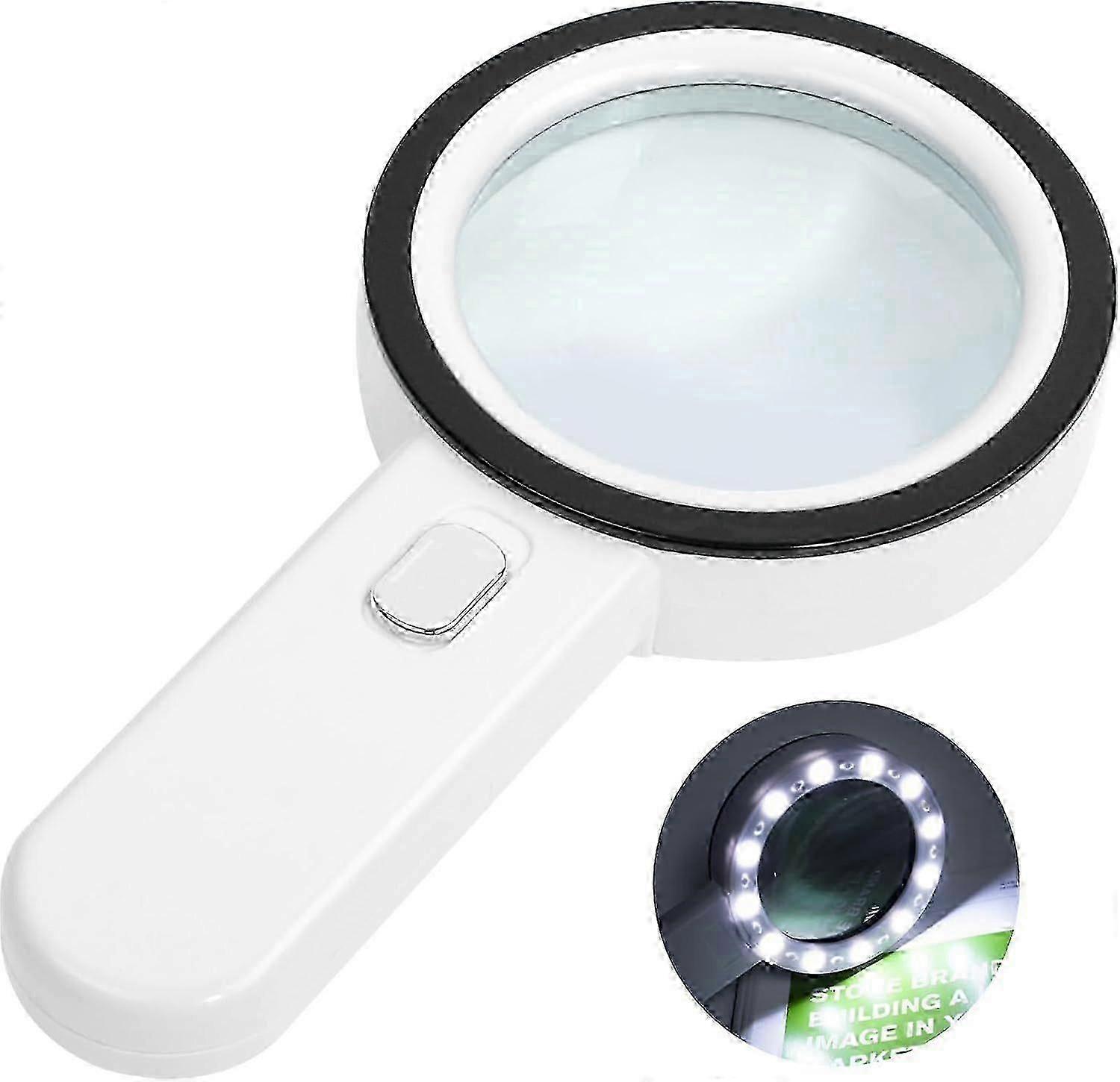 Magnifying glass with light, 30x magnification, handheld magnifying glass, magnifying glass for reading books with 12 LED lights