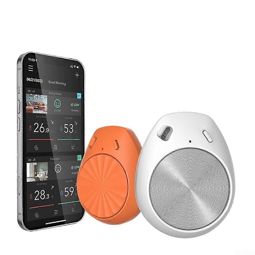 Smart WiFi Temperature and Humidity Sensor ±0.3°C Accuracy ±3% RH for Home Remote Monitoring (White Orange)