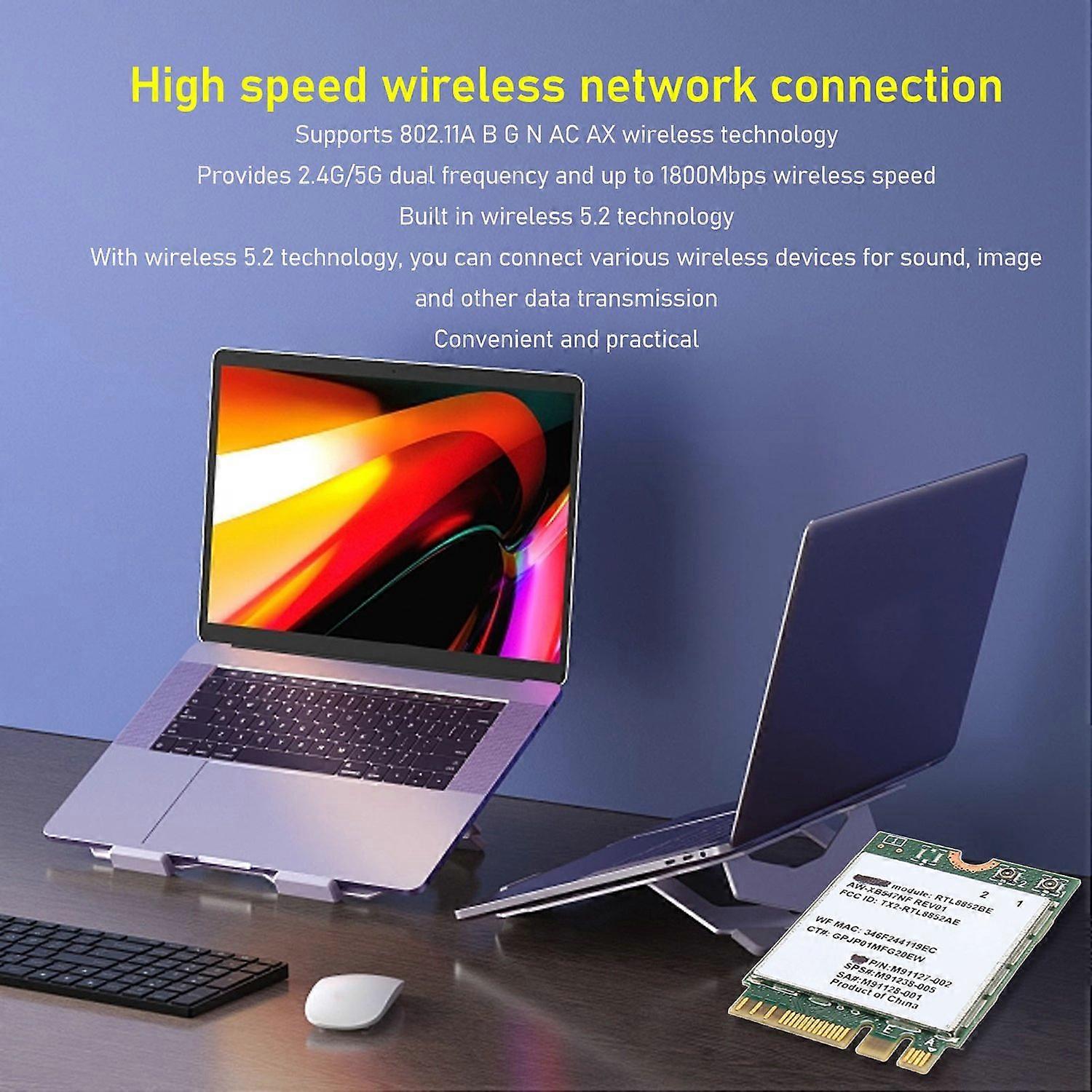 RTL8852BE Network Card 2.4G 5G Dual Band 1800Mbps Bluetooth 5.2 M.2 Network Card for PC