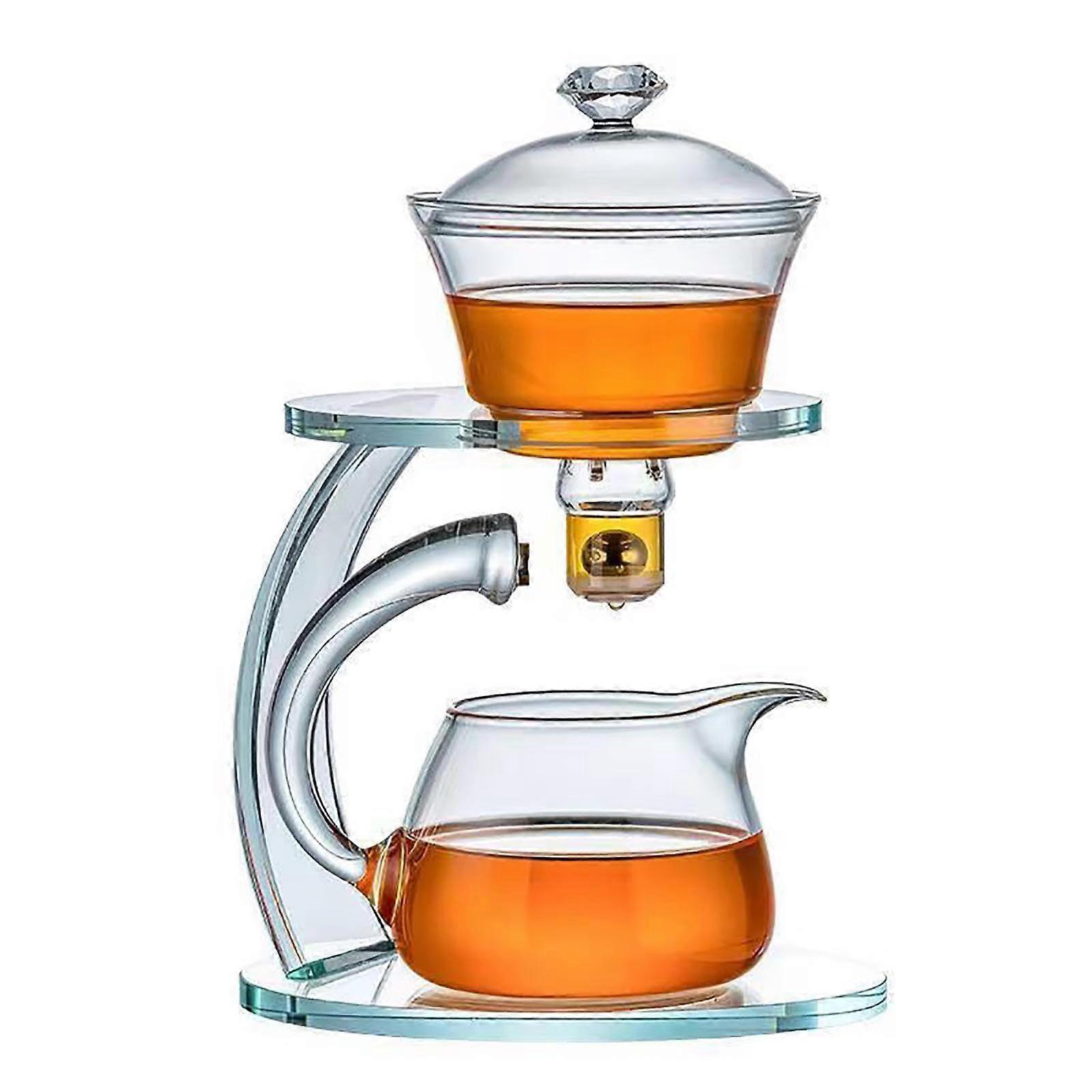 Magnetic Teapot Semi Automatic Gongfu Tea Set With Infuser Transparent Glass Rotating Drip Teapot For Home Office