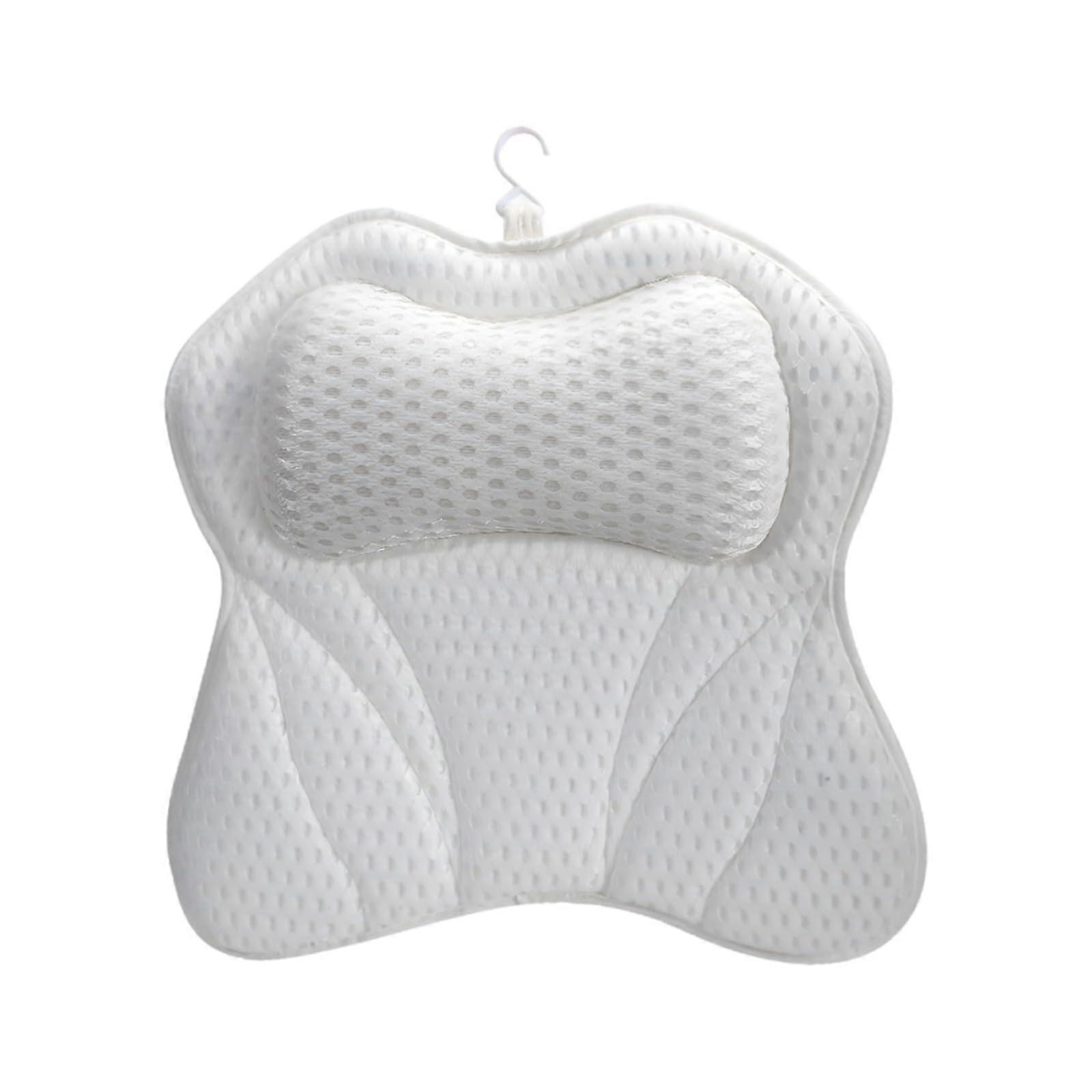 Lightweight 4D Mesh Bath Pillow with 6 Suction Cups for Head Neck and Back Support, Butterfly Shape, White