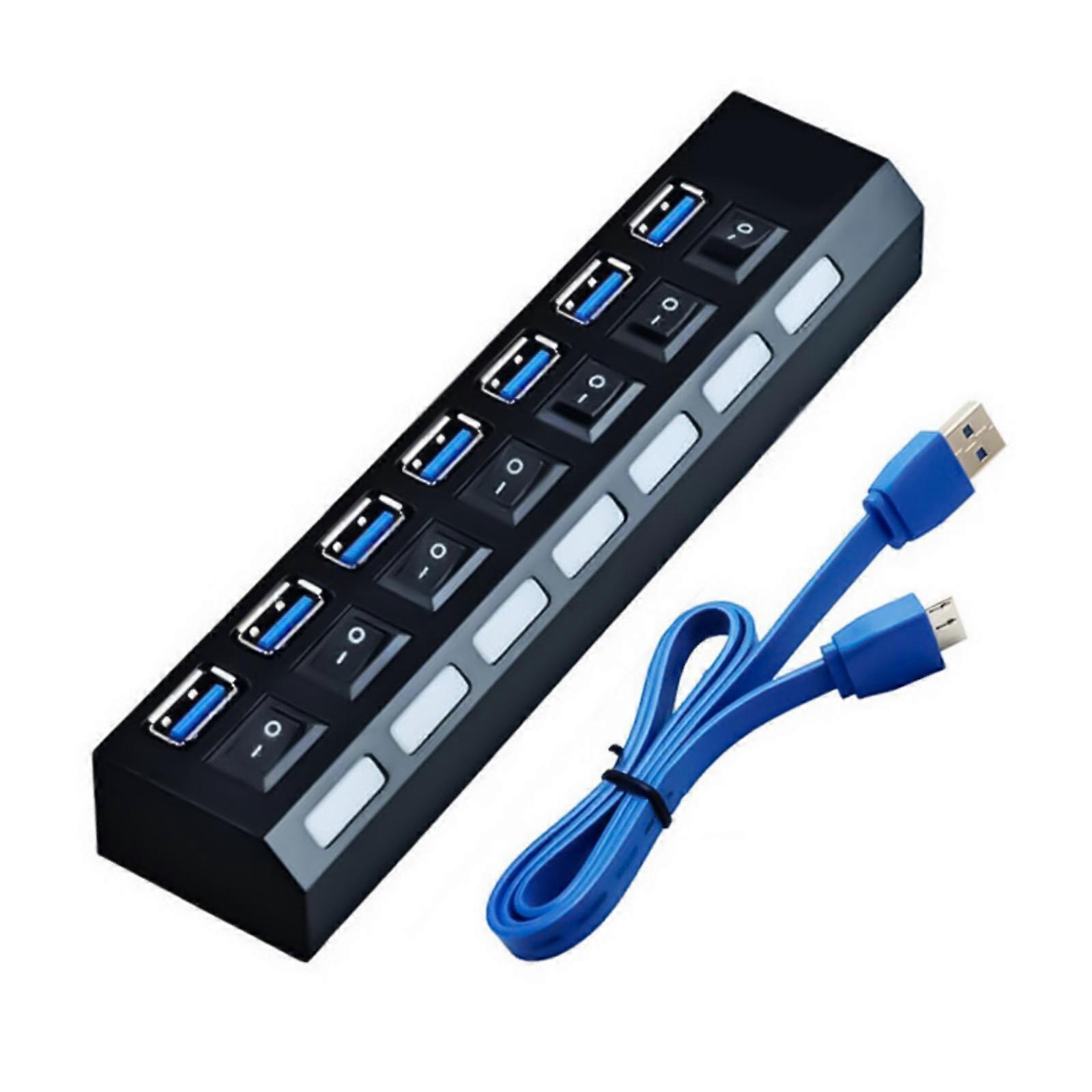 USB Hub 7 Port USB Hub Expander USB 3.0 2.0 Data Port Hub Adapter Individual Switches USB Splitter for Laptop Multicolor