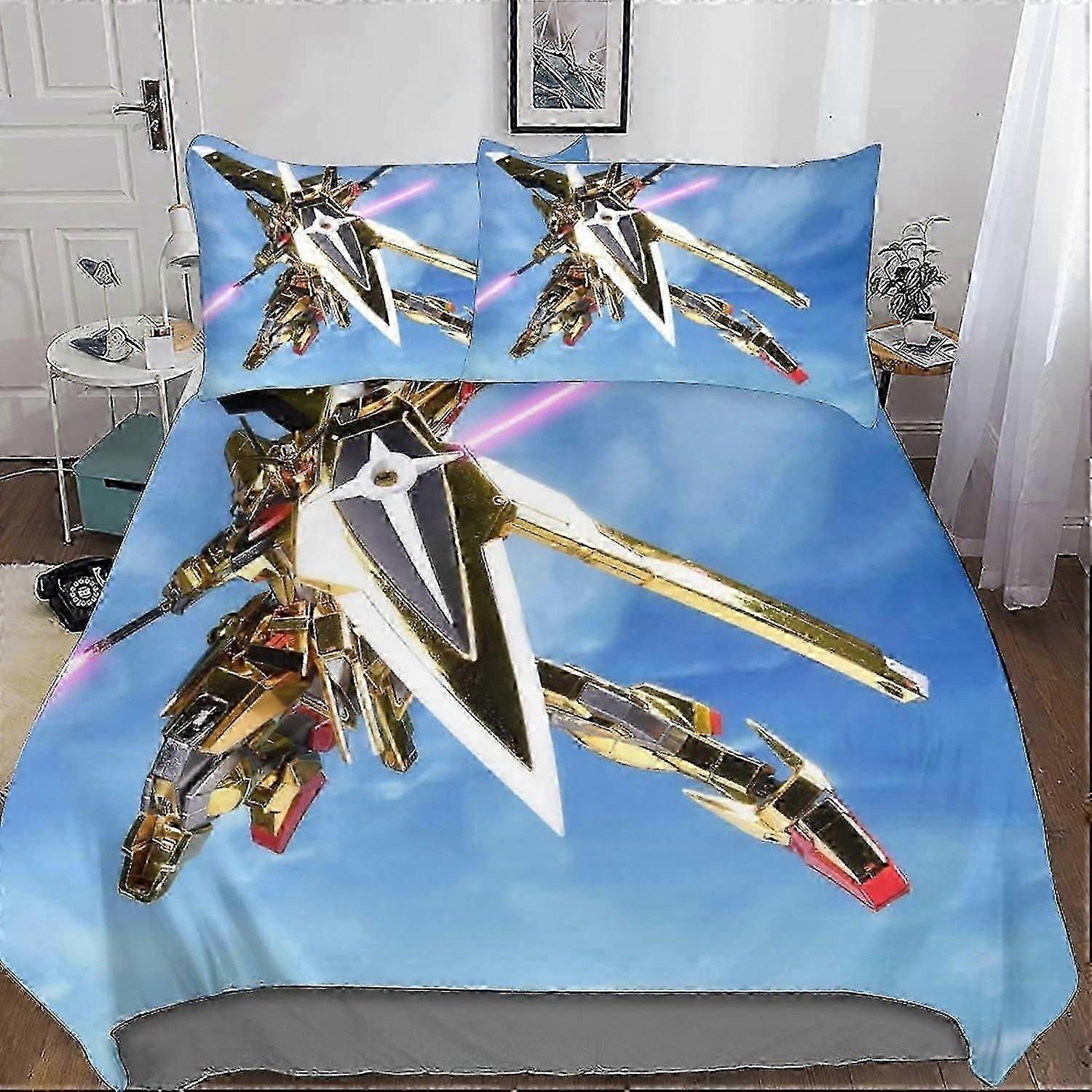 Gundam Bedding Set Capa de edredom, Conjunto de cama com fronhas, Gundam Conjuntos de capa de edredom de microfibra, Padrão de peça com fechamento de zíper 135 * 200 CM
