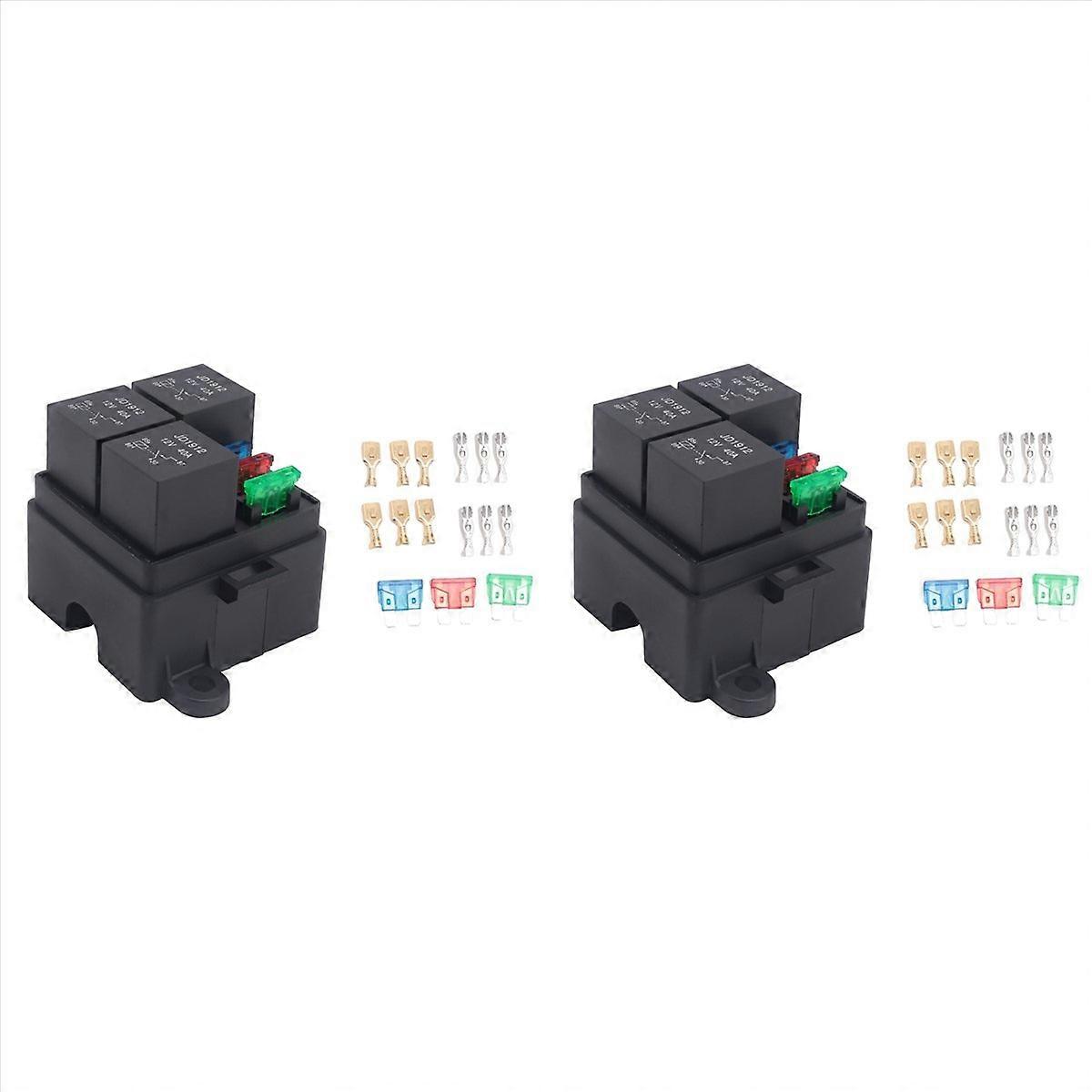 2X 3 Way 4Pin Fuse Holder Relay Holder Circuit Standard ATO Blade Fuse Relay Holder 12V 40A Relay