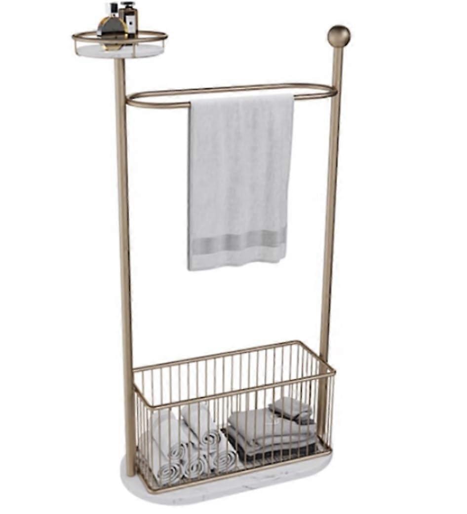 Freestanding Towel Rack with Marble Base, Metal Towel Stand with Laundry Basket and Storage Shelf