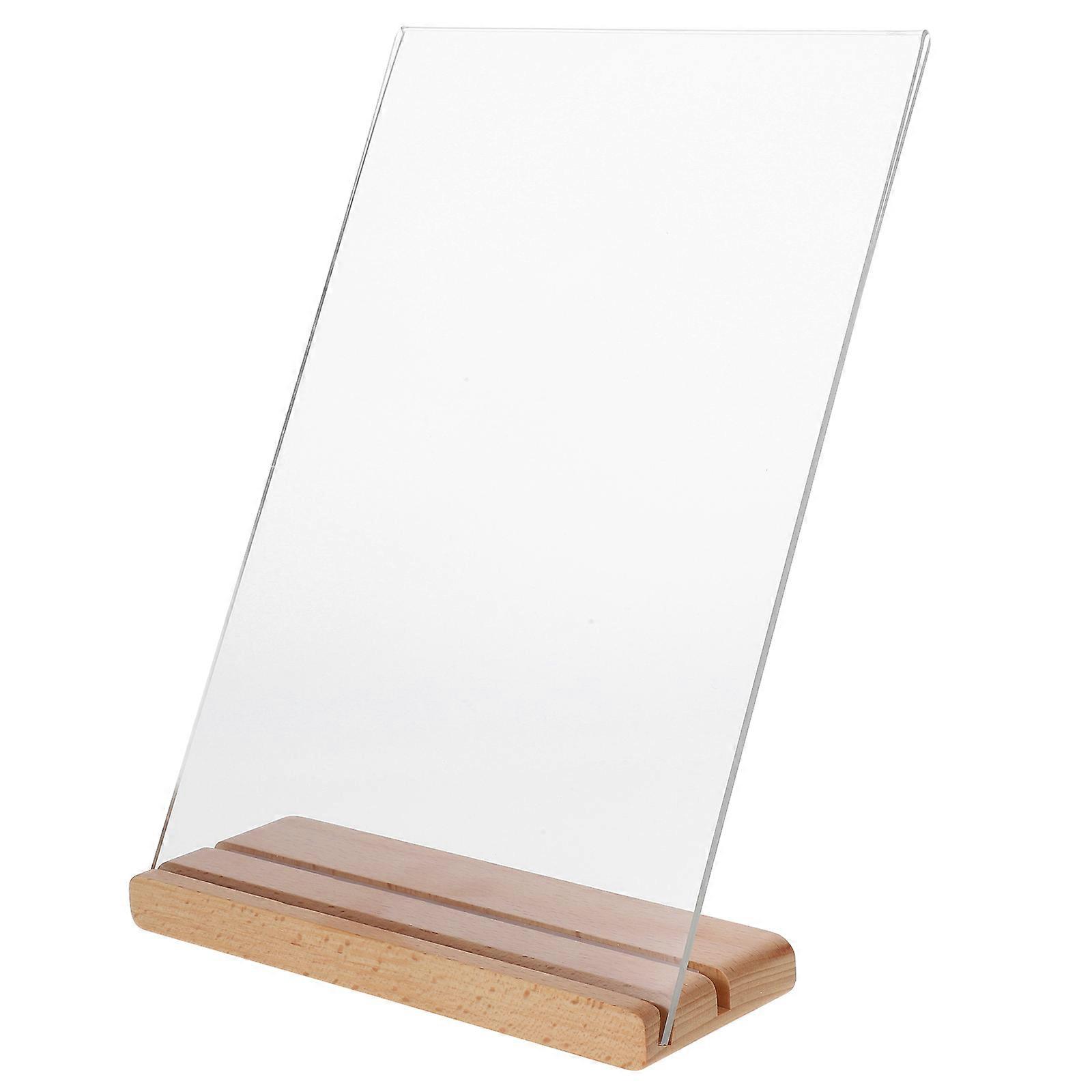Transparent Acrylic Sign Holder with Wooden Base for Display Use Sturdy and Durable 1 Set