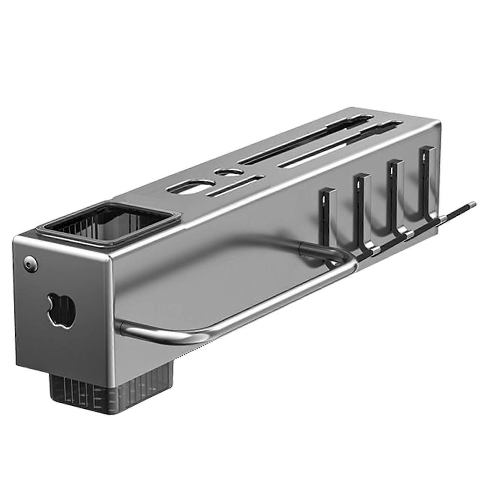 Kitchen Utensil Holder Wall Mounted NoDrill SpaceSaving Rack with Hooks RustResistant 30CM Gun Grey