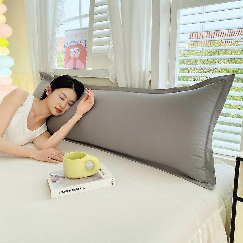 2025 new solid color washed cloud cotton long pillowcase simple wind double long pillowcase (without core)
