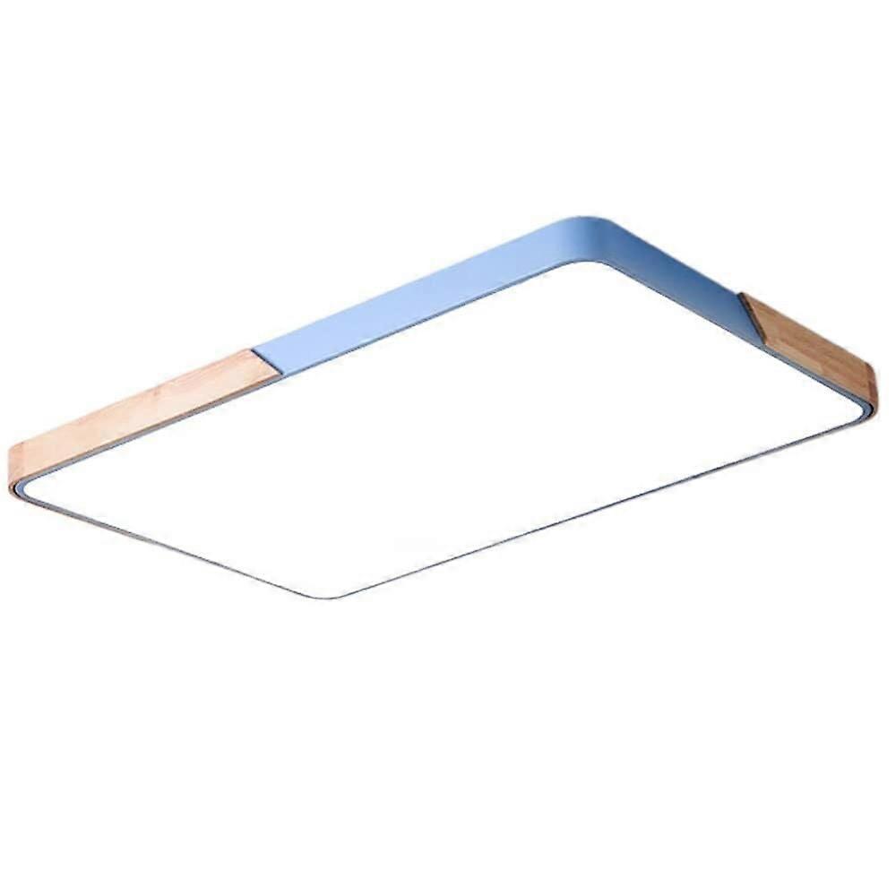 LED Ceiling Light Flush Mount Wooden Fixture with Acrylic Shade, 3Color Modes, E27 Blue 90cm