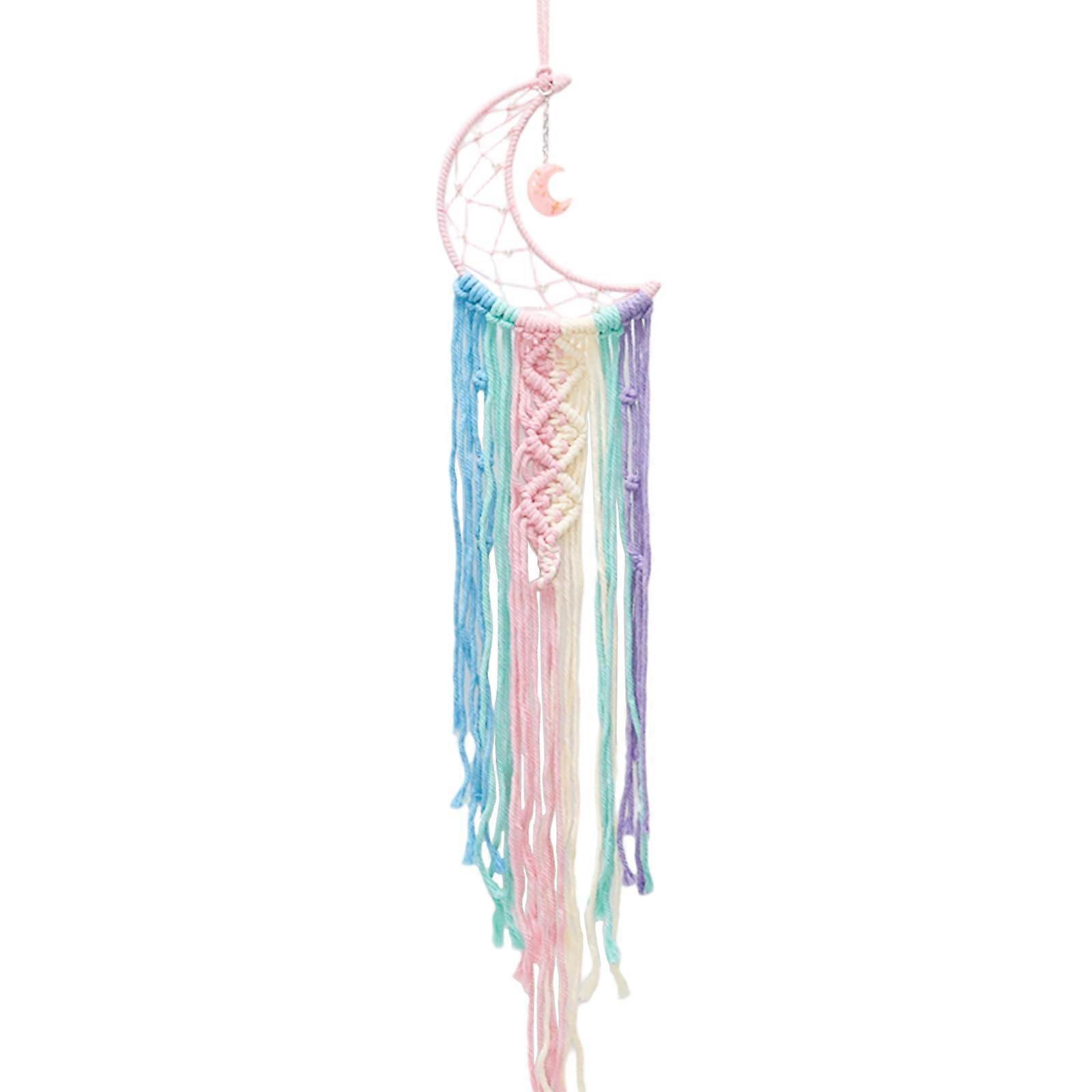 Handmade Boho Crescent Moon and Star Dream Catcher with Long Tassels for Bohemian Wall Decor