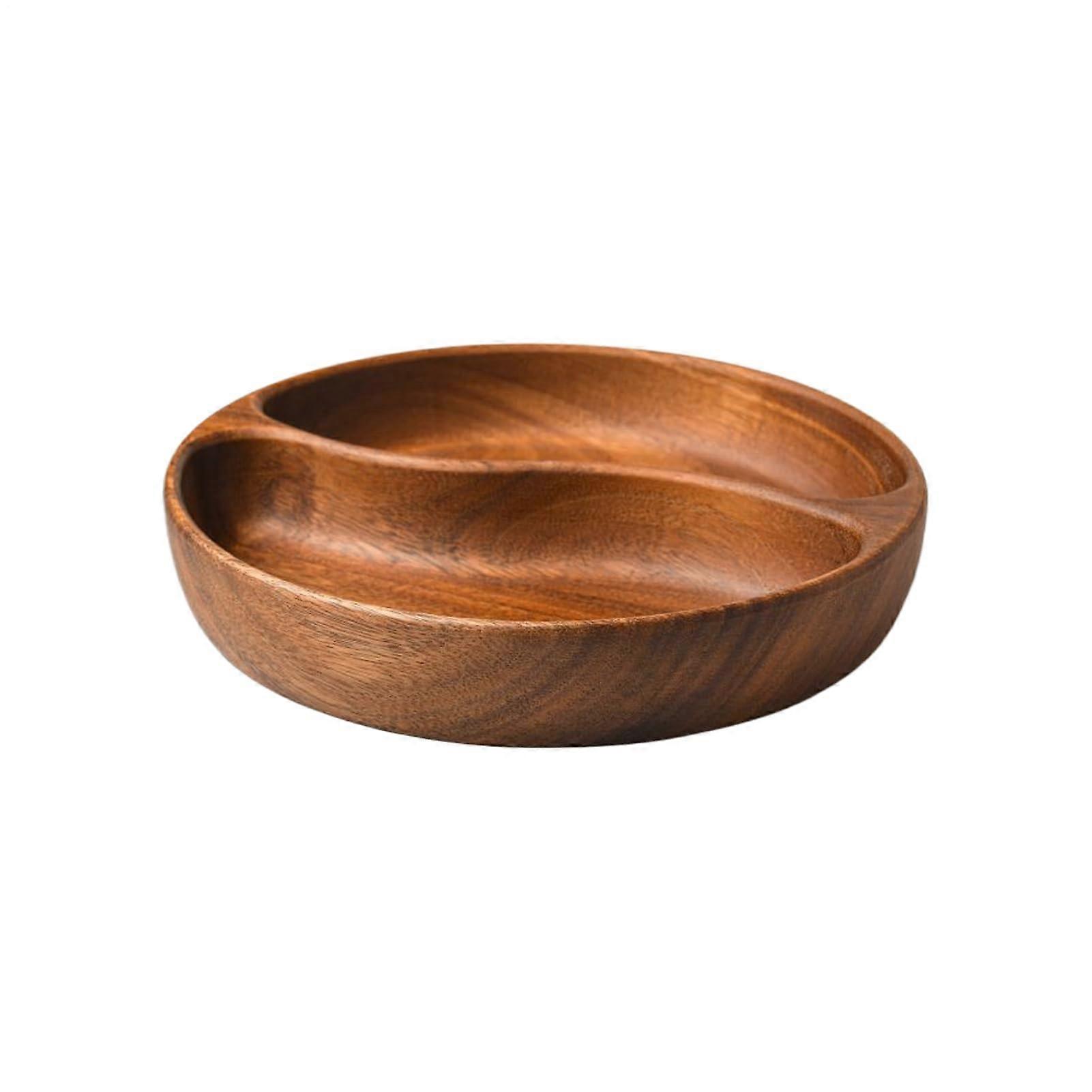 Rotating Wooden Snack Serving Tray with Dual Compartment Design and Pedestal Base, 26x4.5cm