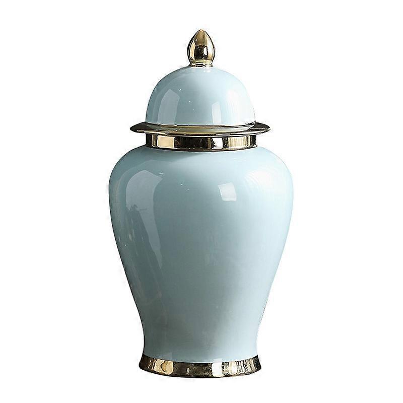 Jingdezhen Ceramic Hat-Covered Jar Decorative Flower Vase Living Room B & B European Entry Lux Flower Arrangement Home Solid Color Soft Decoration