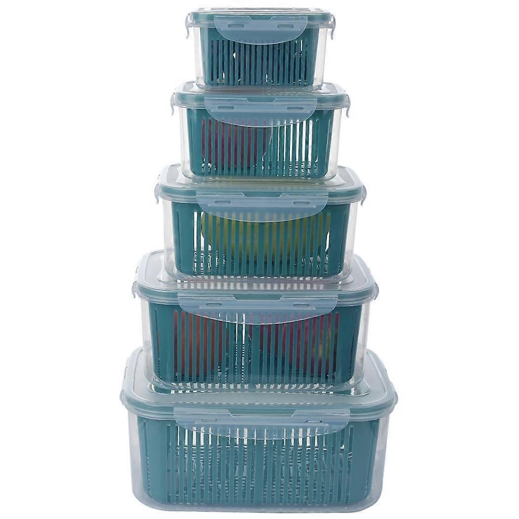 Fridge Storage Containers 5Pack Airtight Silicone Seal Stackable Bins for Vegetables and Fruits